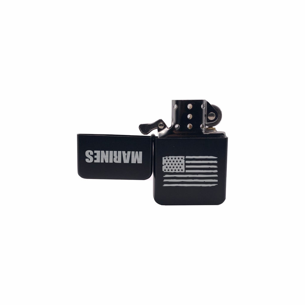Marines with American Flag Engraved Brass Lighter with Case, Military Gift
