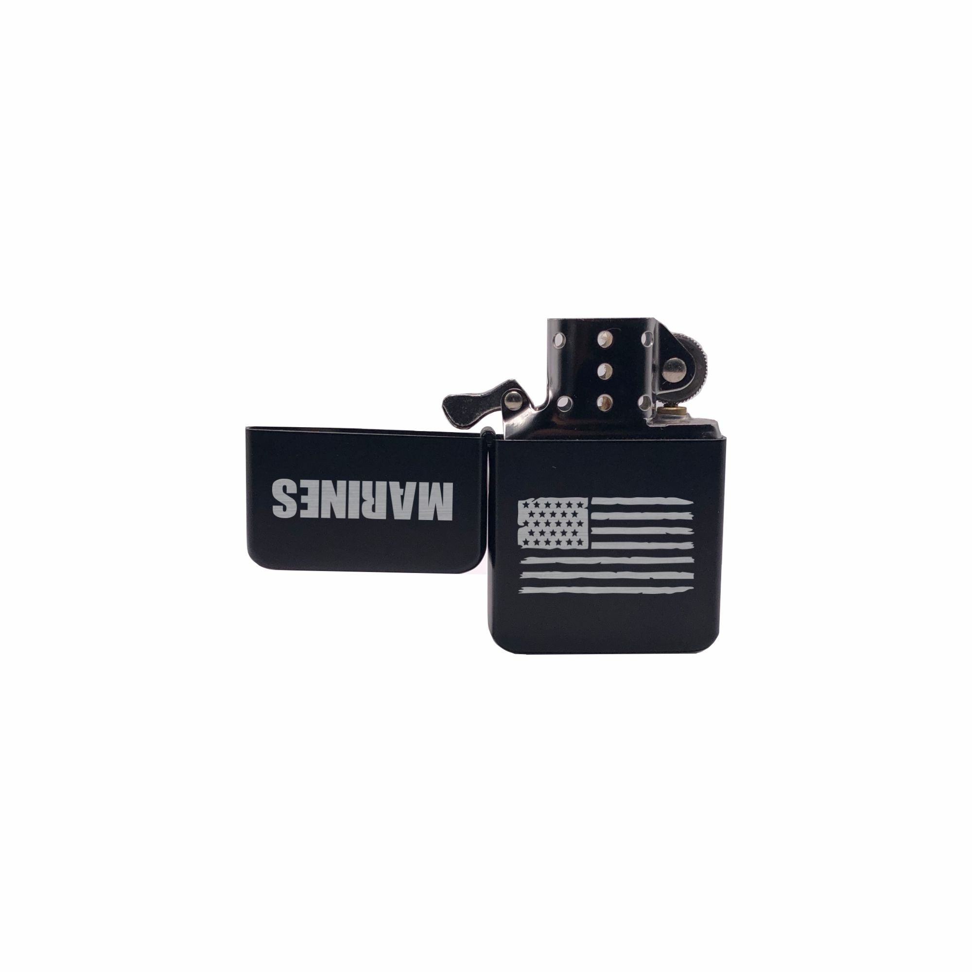 Marines with American Flag Engraved Brass Lighter with Case, Military Gift