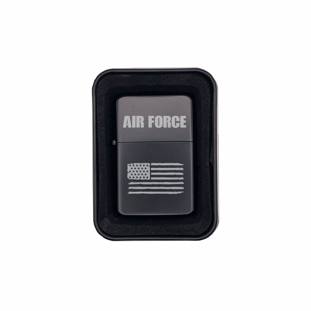 Air Force with American Flag Engraved Brass Lighter with Case, Military Gift