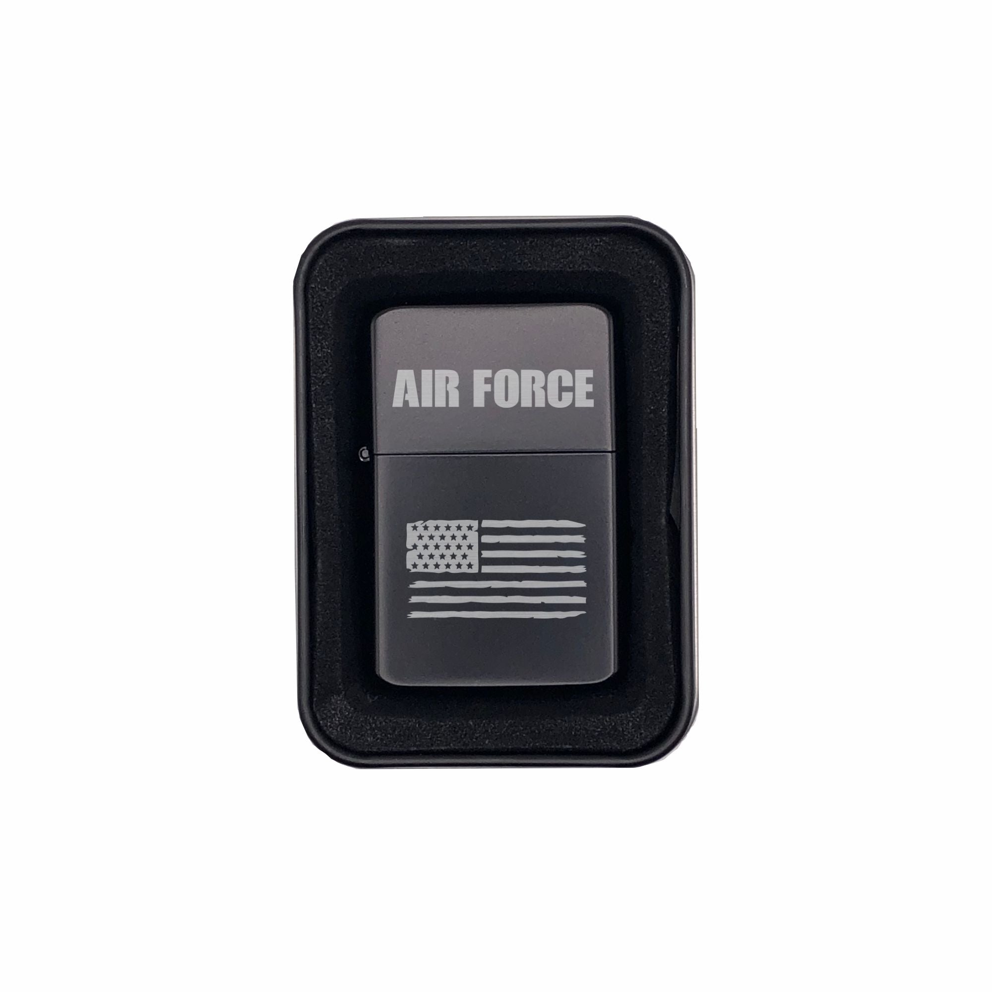 Air Force with American Flag Engraved Brass Lighter with Case, Military Gift