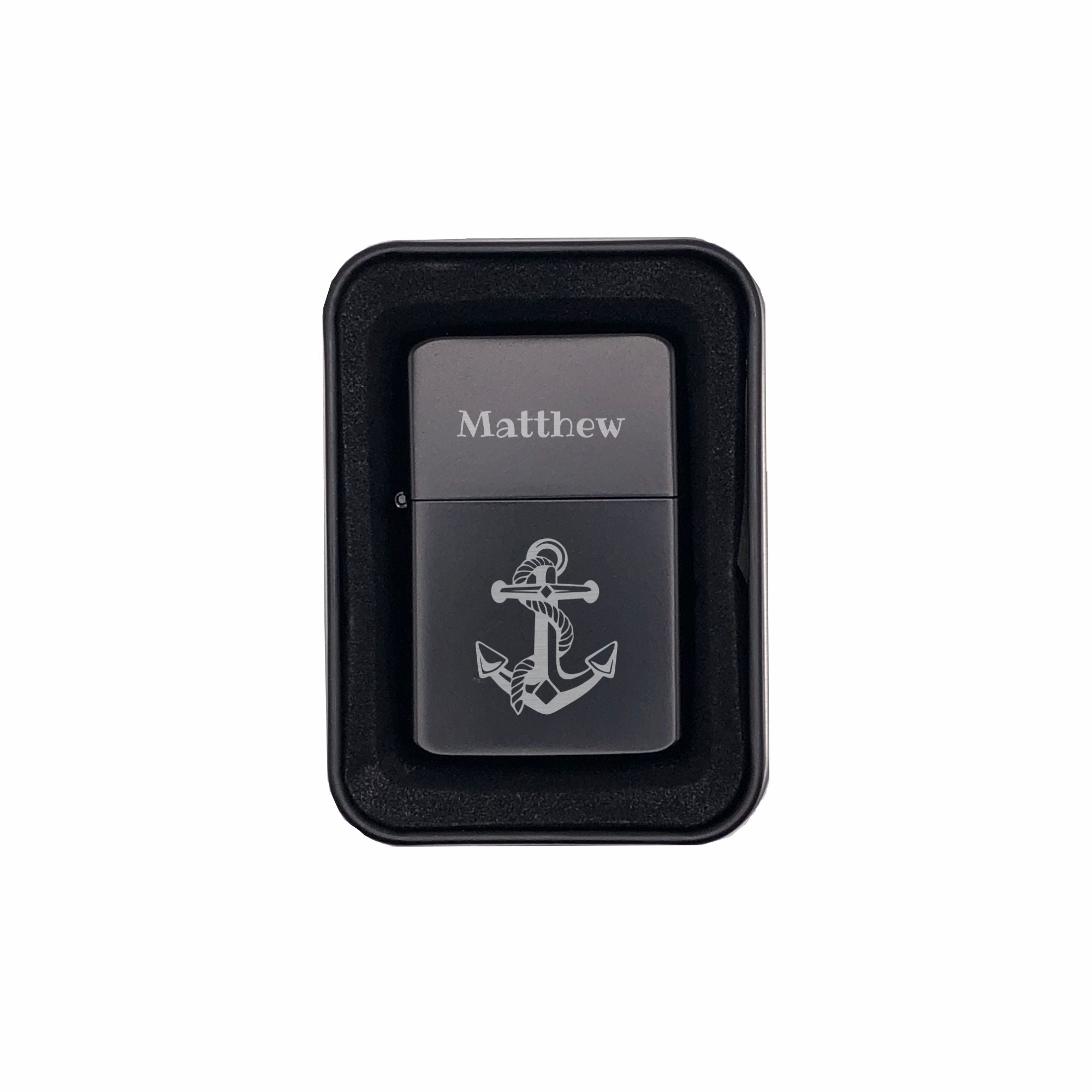 Personalized Nautical Anchor Brass Lighter with Case, Engraved With Your Custom Text, Gifts for Him or Her