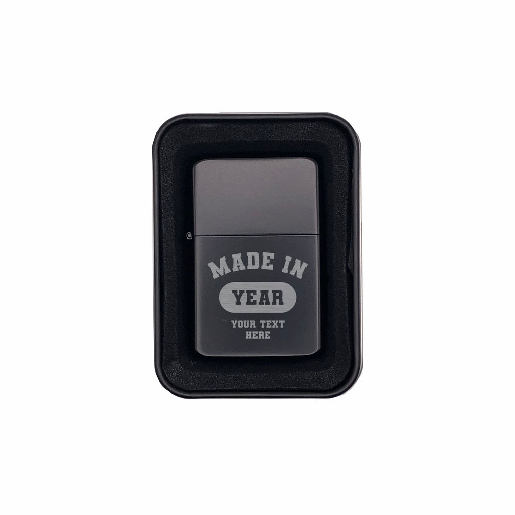 Personalized Engraved Brass Lighter with Case, Made in with Year and Text, Birthday Gifts