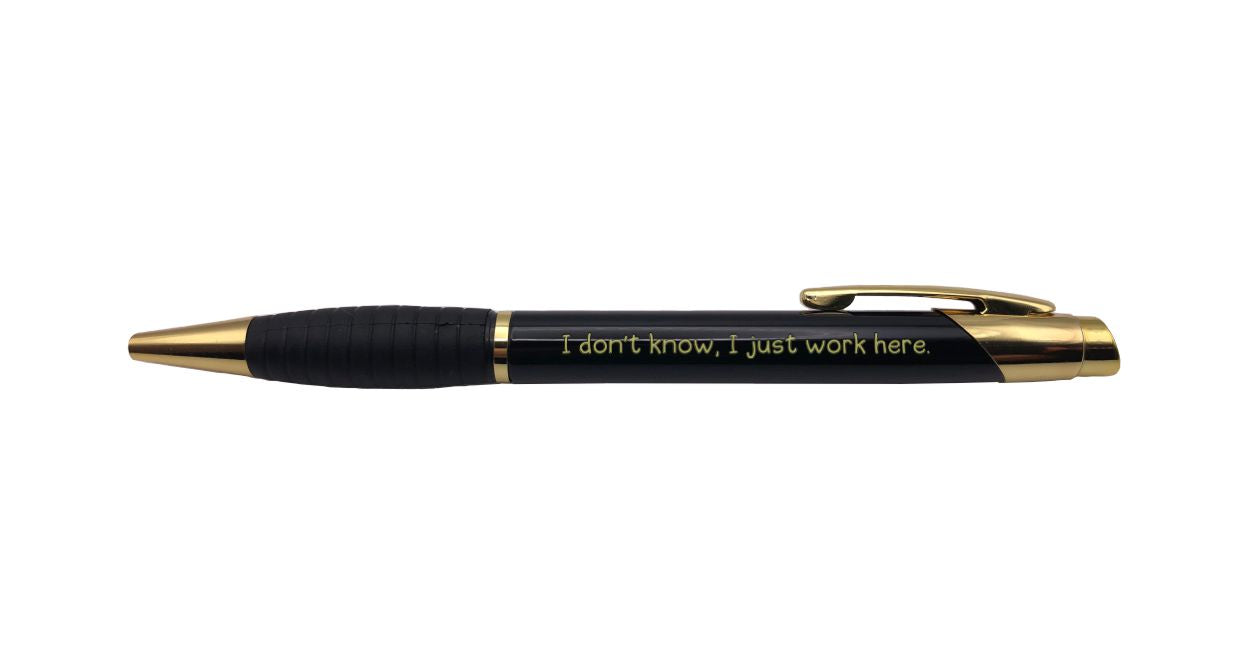 I just work here Engraved Coated Brass Ballpoint Pen, Funny Gift Pen