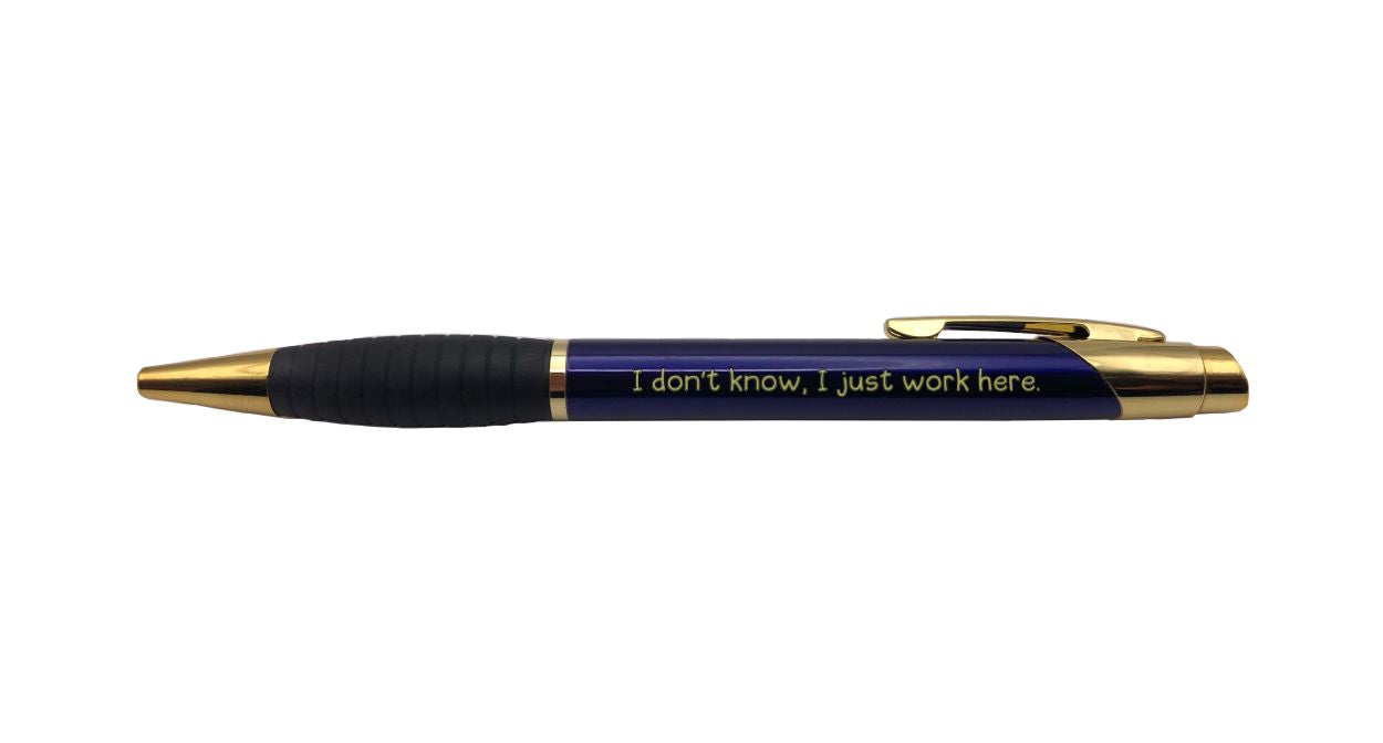 I just work here Engraved Coated Brass Ballpoint Pen, Funny Gift Pen