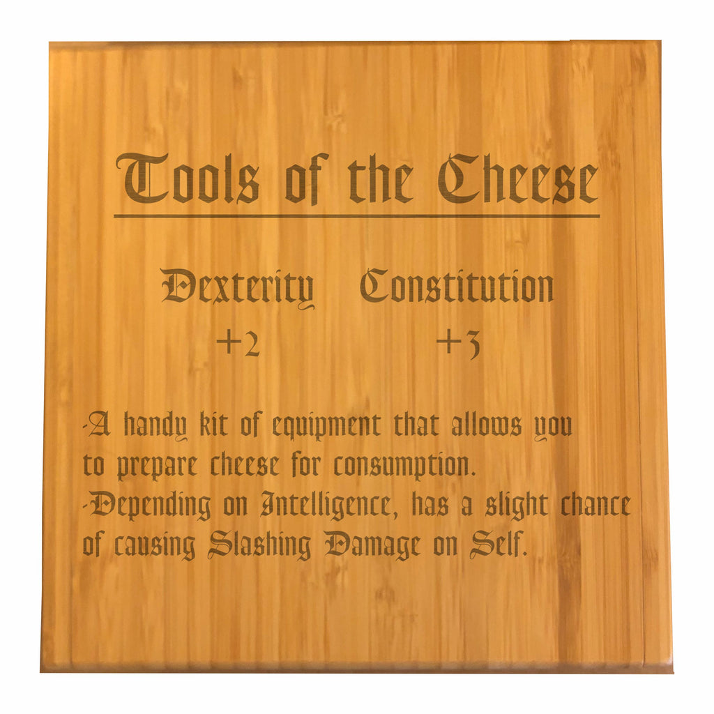 DND Gifts Tools of the Cheese Funny Item Description Engraved Cheese Knives Tool Set with Case, Dungeons Dragons