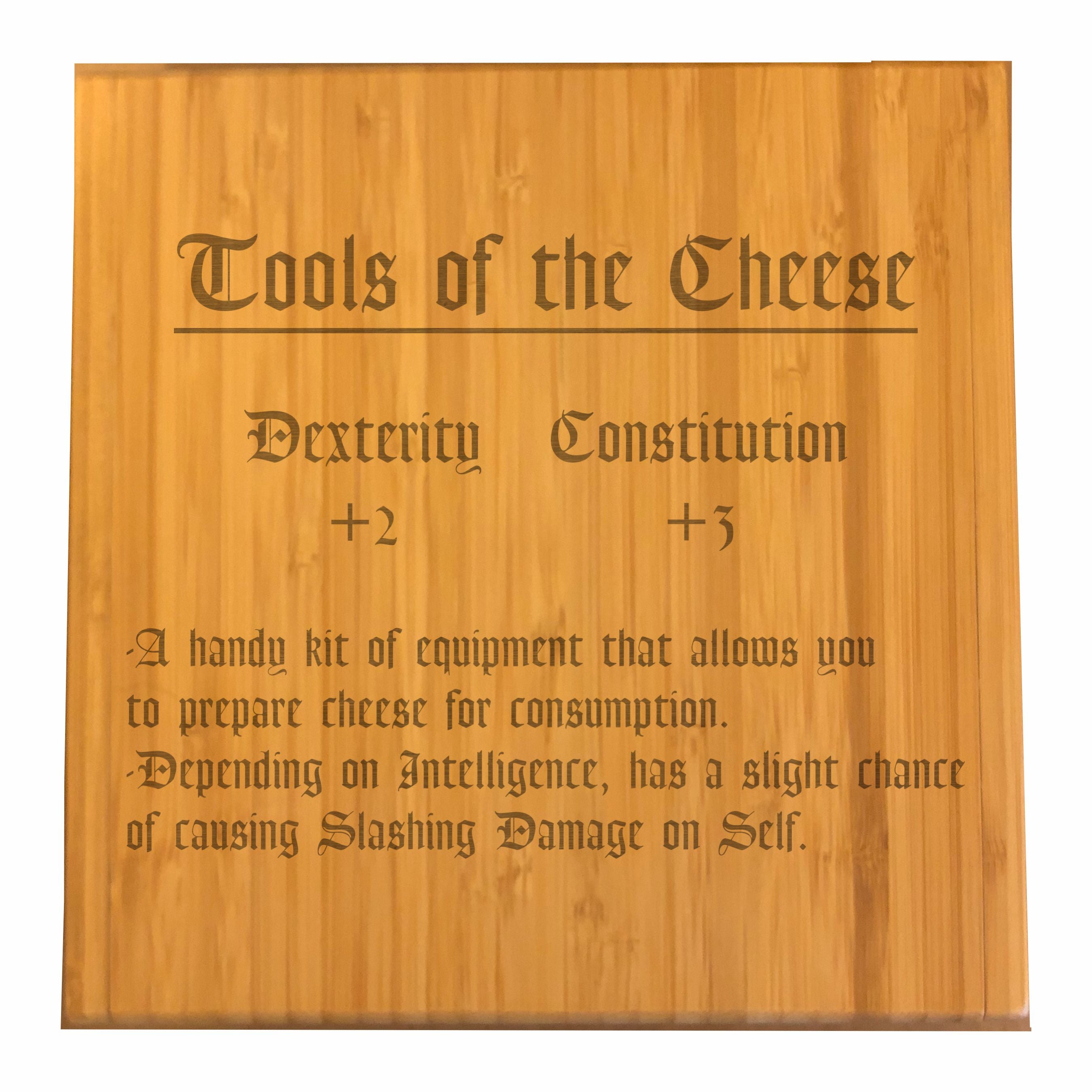 DND Gifts Tools of the Cheese Funny Item Description Engraved Cheese Knives Tool Set with Case, Dungeons Dragons