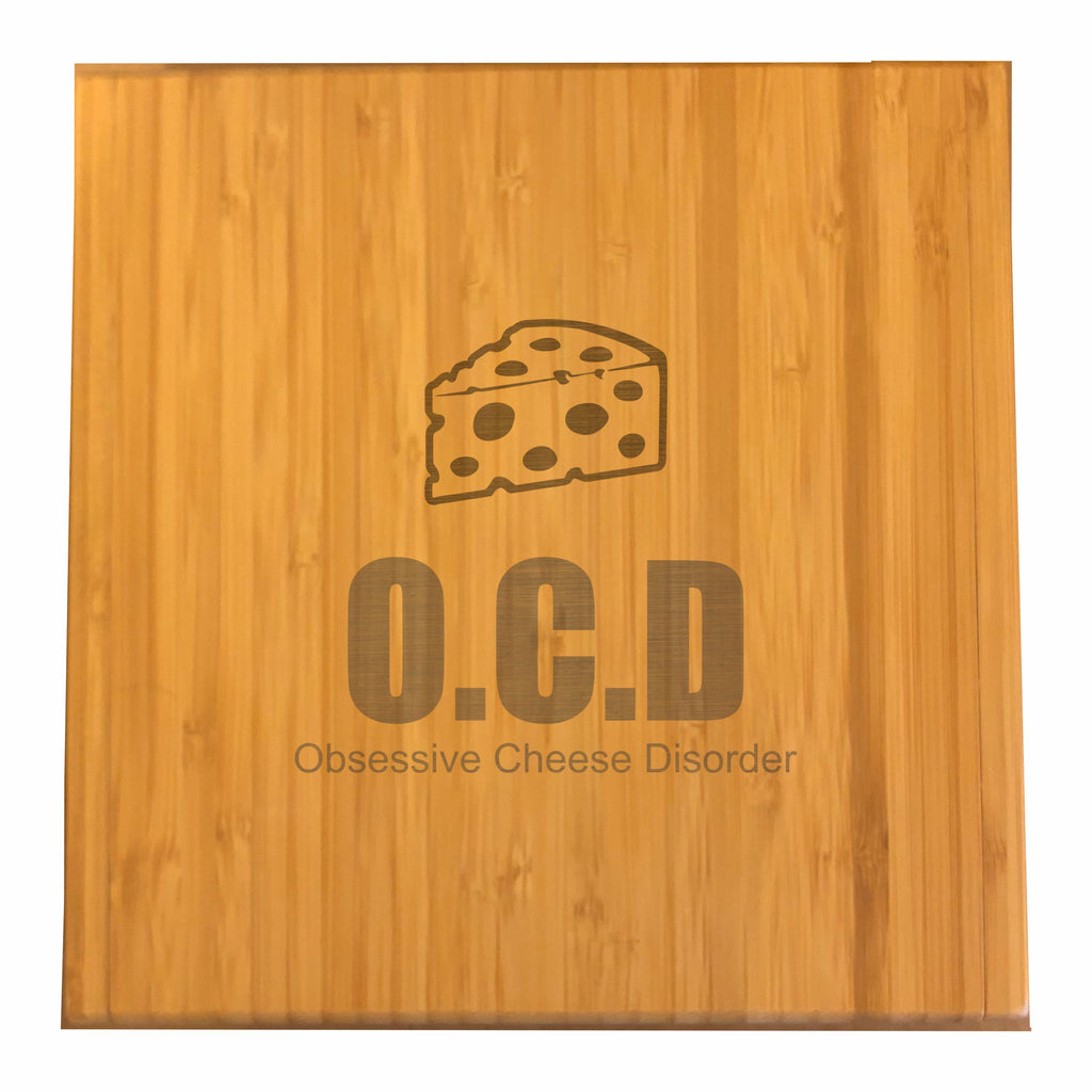 OCD Obsessive Chees Disorder Engraved Cheese Knives Tool Set with Case, Funny Gift