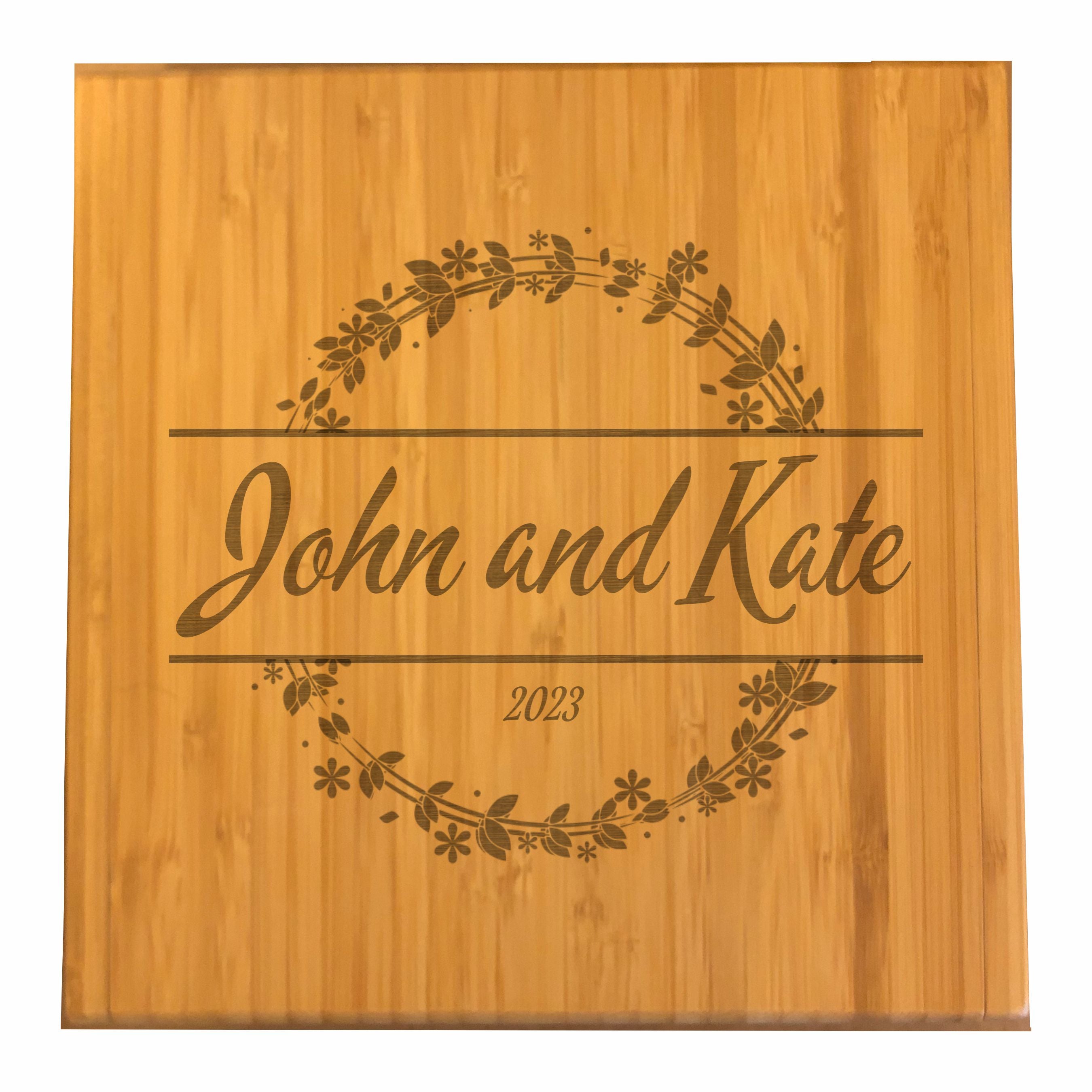 Personalized Cheese Knives Tool Set with Engraved Case, Floral Wreath with Custom Text