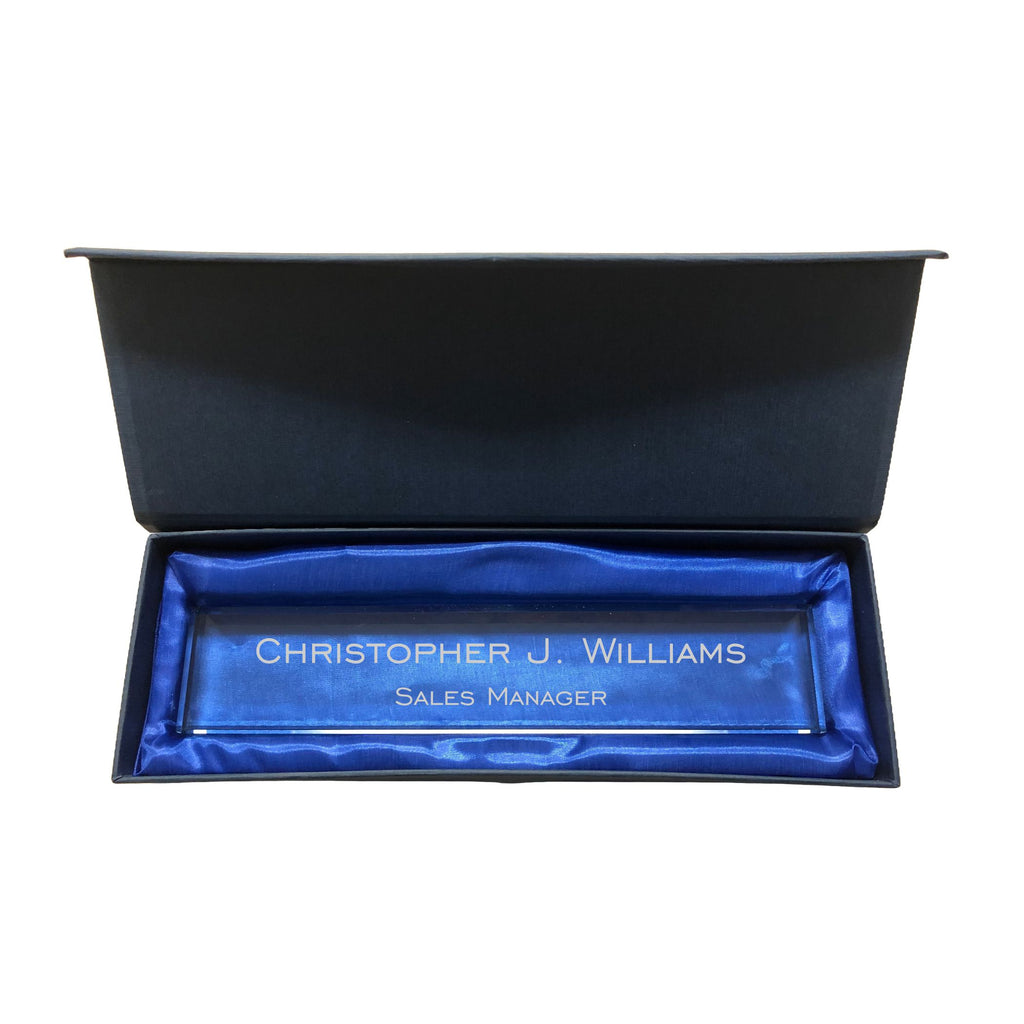 Personalized Name Plate for Desk, Jade Glass Engraved with Custom Text Name and Title, Business Office Gifts