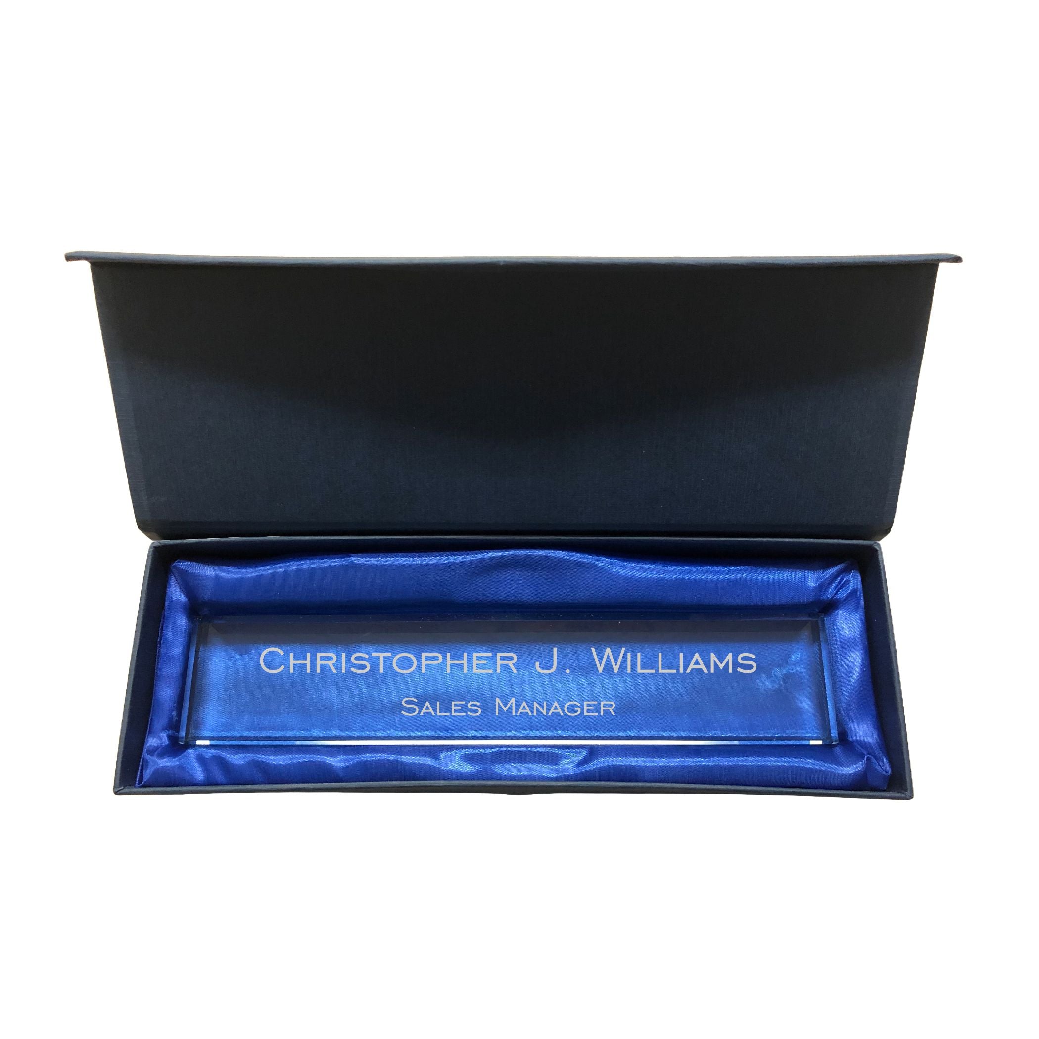 Personalized Name Plate for Desk, Jade Glass Engraved with Custom Text Name and Title, Business Office Gifts