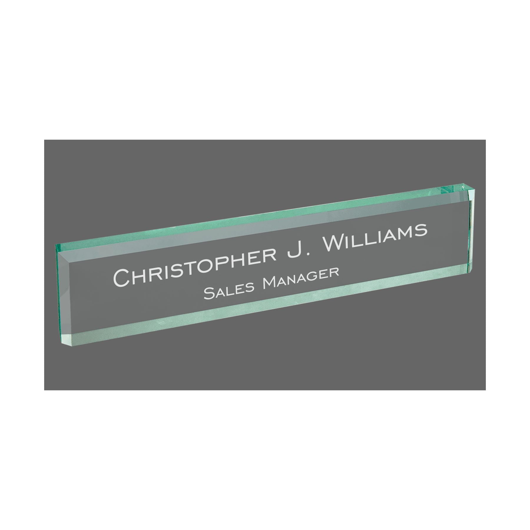 Personalized Name Plate for Desk, Jade Glass Engraved with Custom Text Name and Title, Business Office Gifts