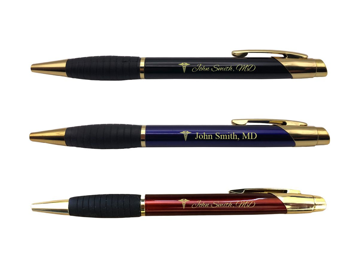 Personalized Medical Field Engraved Coated Brass Pen with Case, Caduceus Symbol with Custom Text, Doctor, Nurse Gift