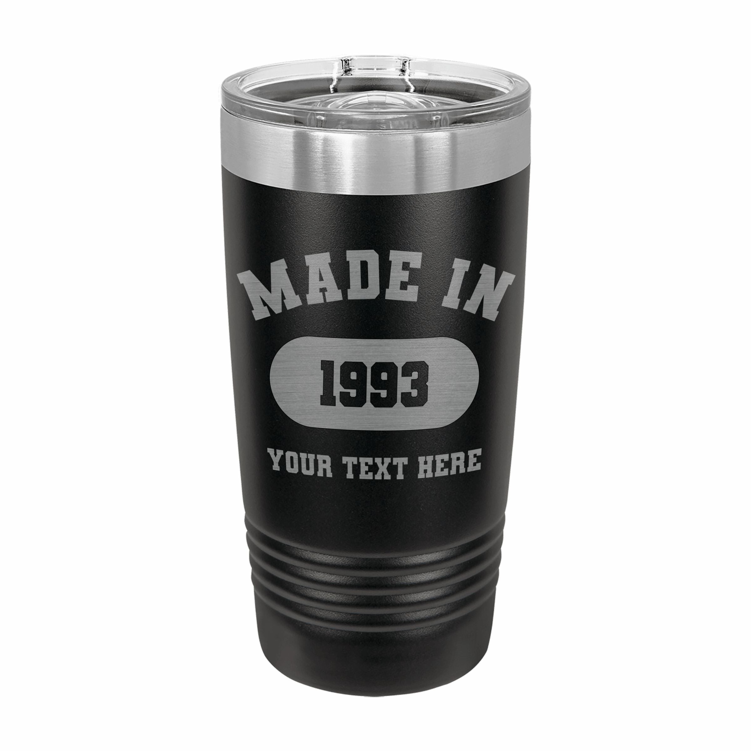Personalized Made in Custom Year and Text Engraved Stainless Steel Tumbler Travel Mug, Birthday Gift