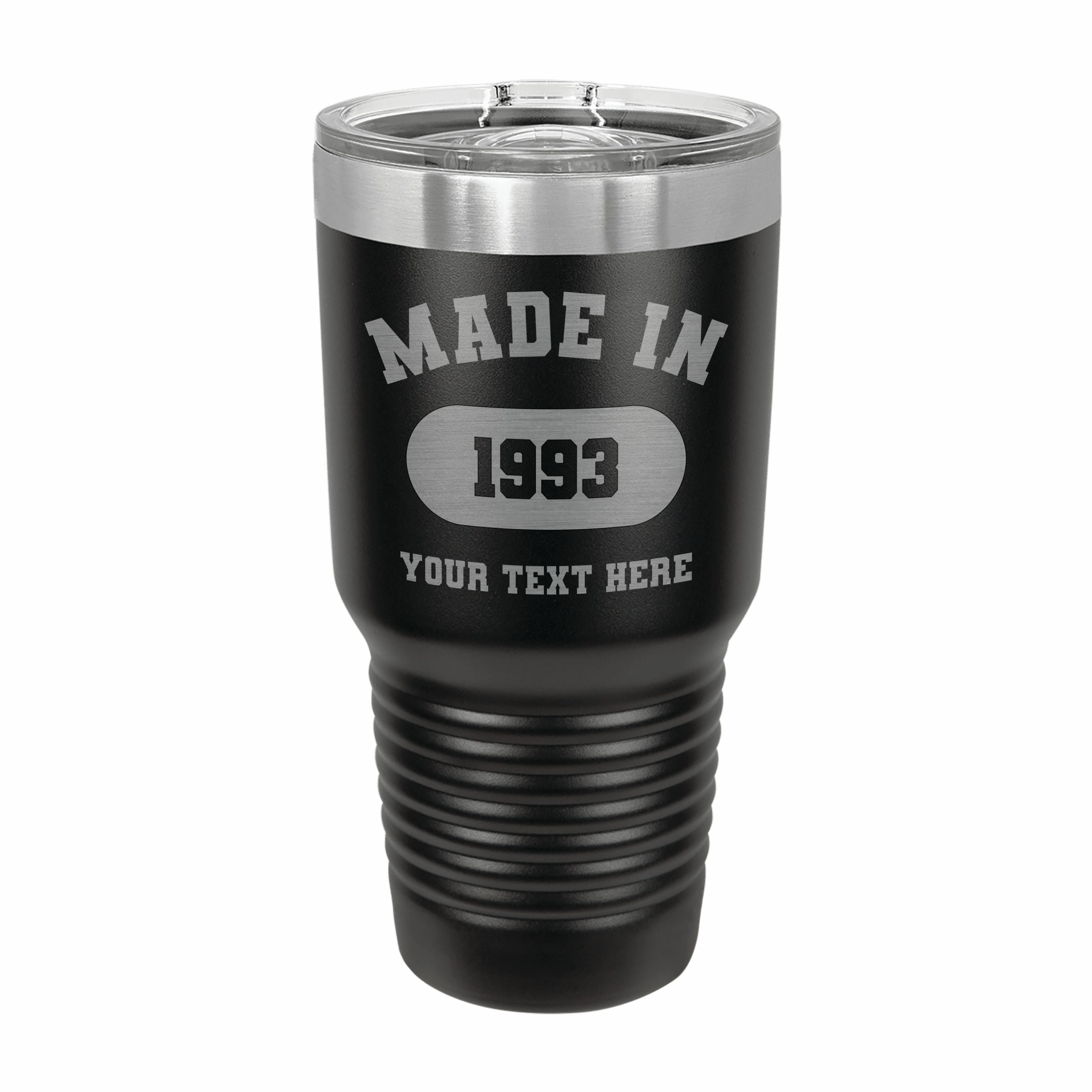 Personalized Made in Custom Year and Text Engraved Stainless Steel Tumbler Travel Mug, Birthday Gift