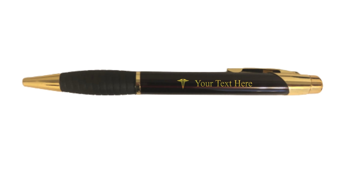 Personalized Medical Field Engraved Coated Brass Pen with Case, Caduceus Symbol with Custom Text, Doctor, Nurse Gift
