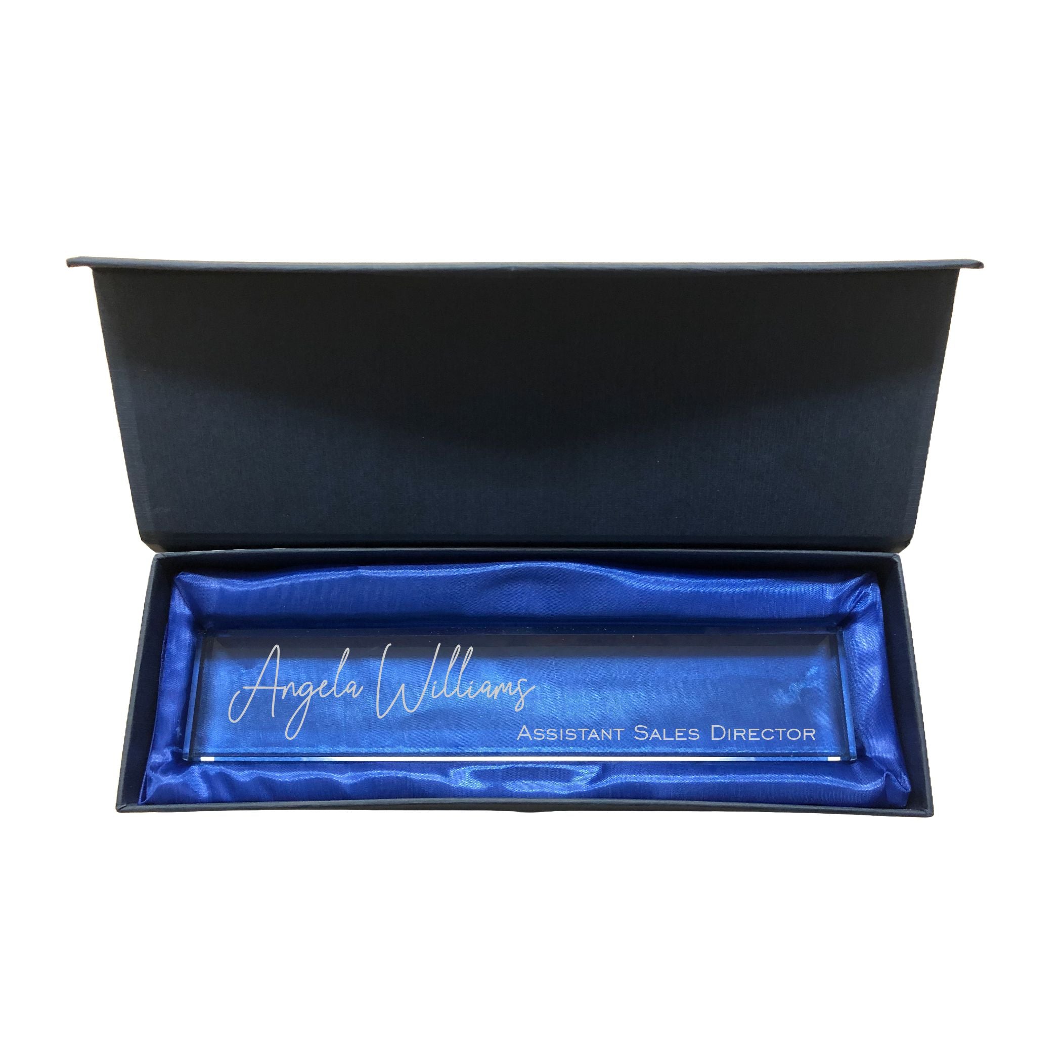 Personalized Name Plate for Desk, Jade Glass Engraved with Custom Name and Title, Business Office Gifts