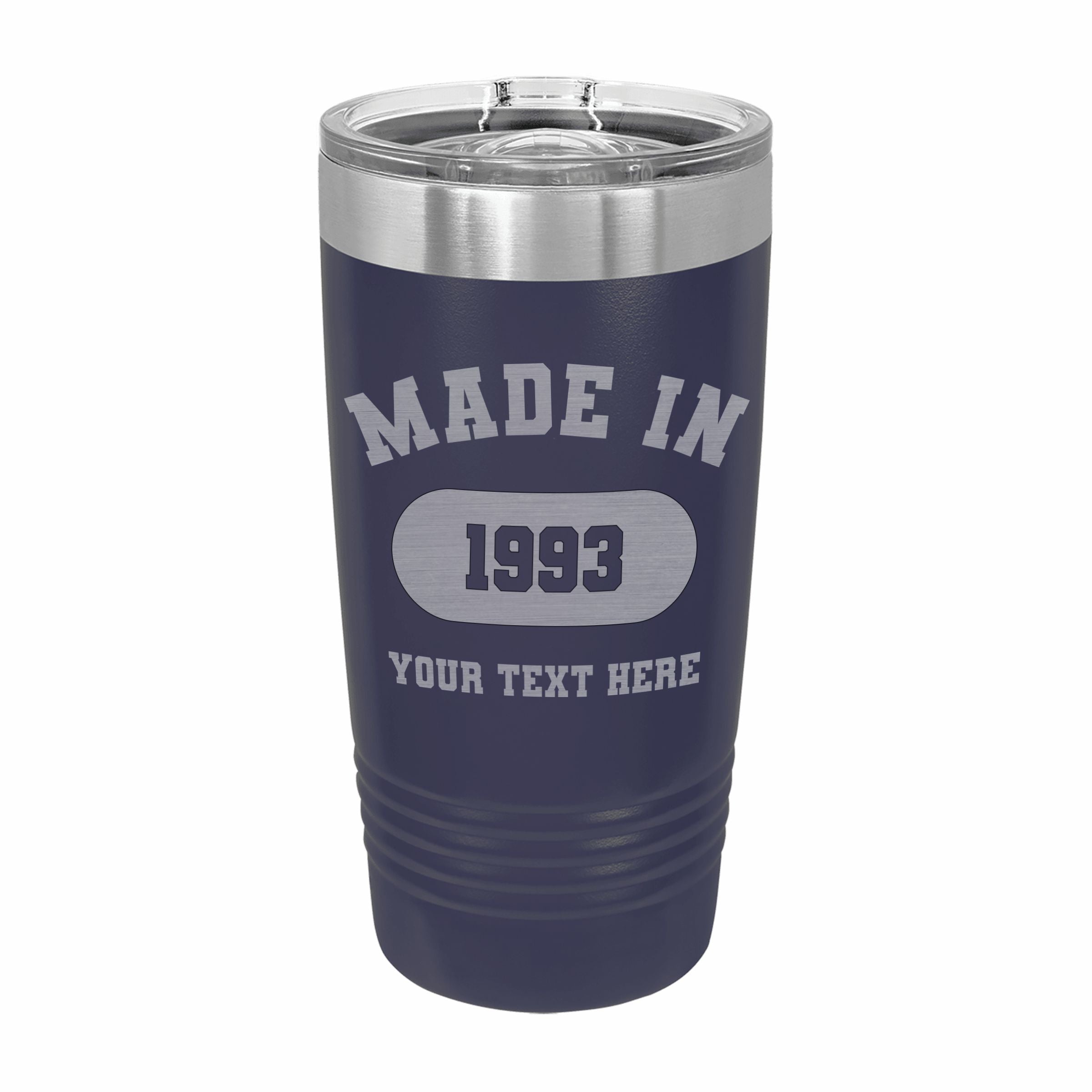 Personalized Made in Custom Year and Text Engraved Stainless Steel Tumbler Travel Mug, Birthday Gift