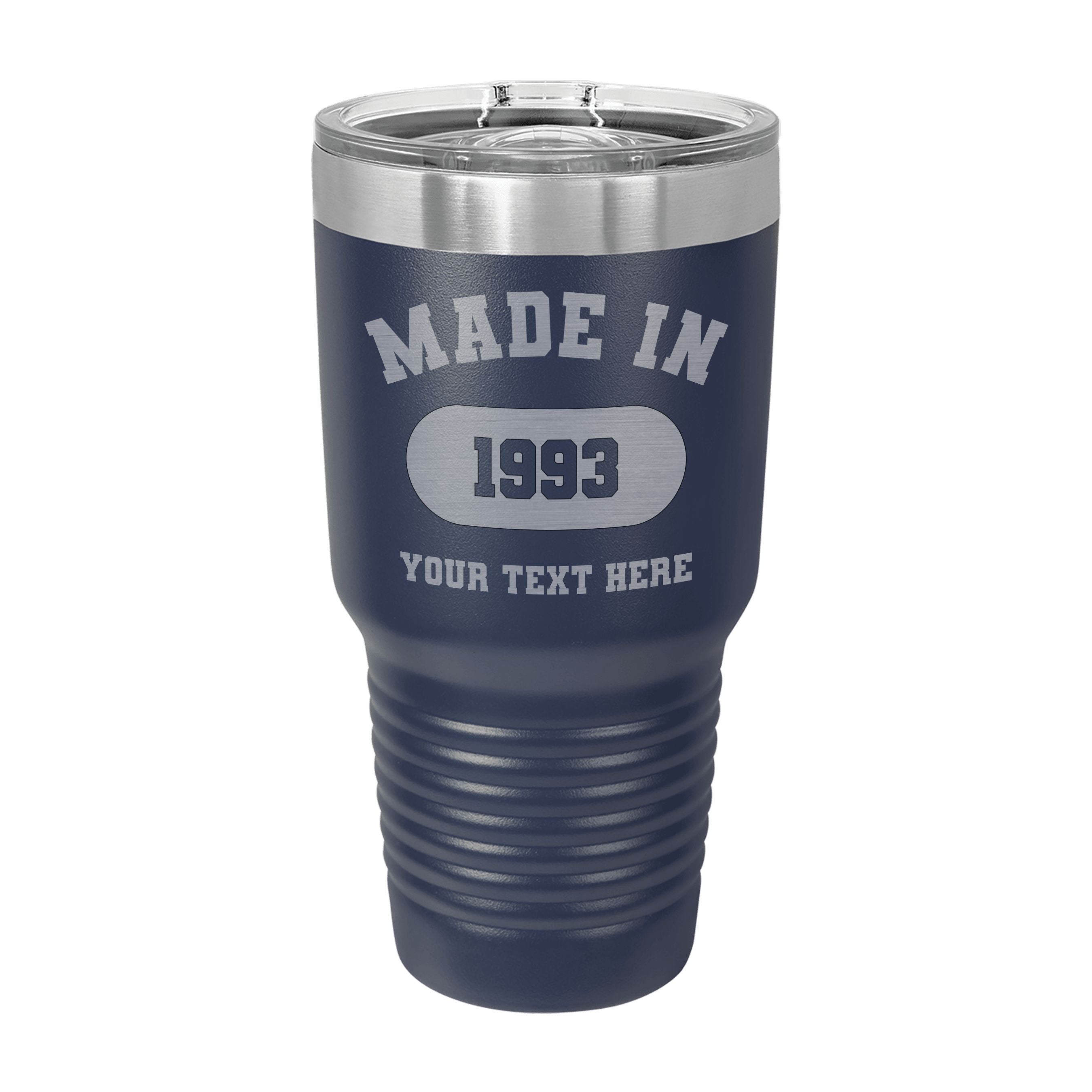 Personalized Made in Custom Year and Text Engraved Stainless Steel Tumbler Travel Mug, Birthday Gift