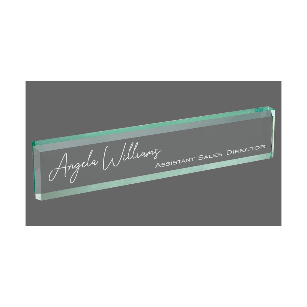 Personalized Name Plate for Desk, Jade Glass Engraved with Custom Name and Title, Business Office Gifts
