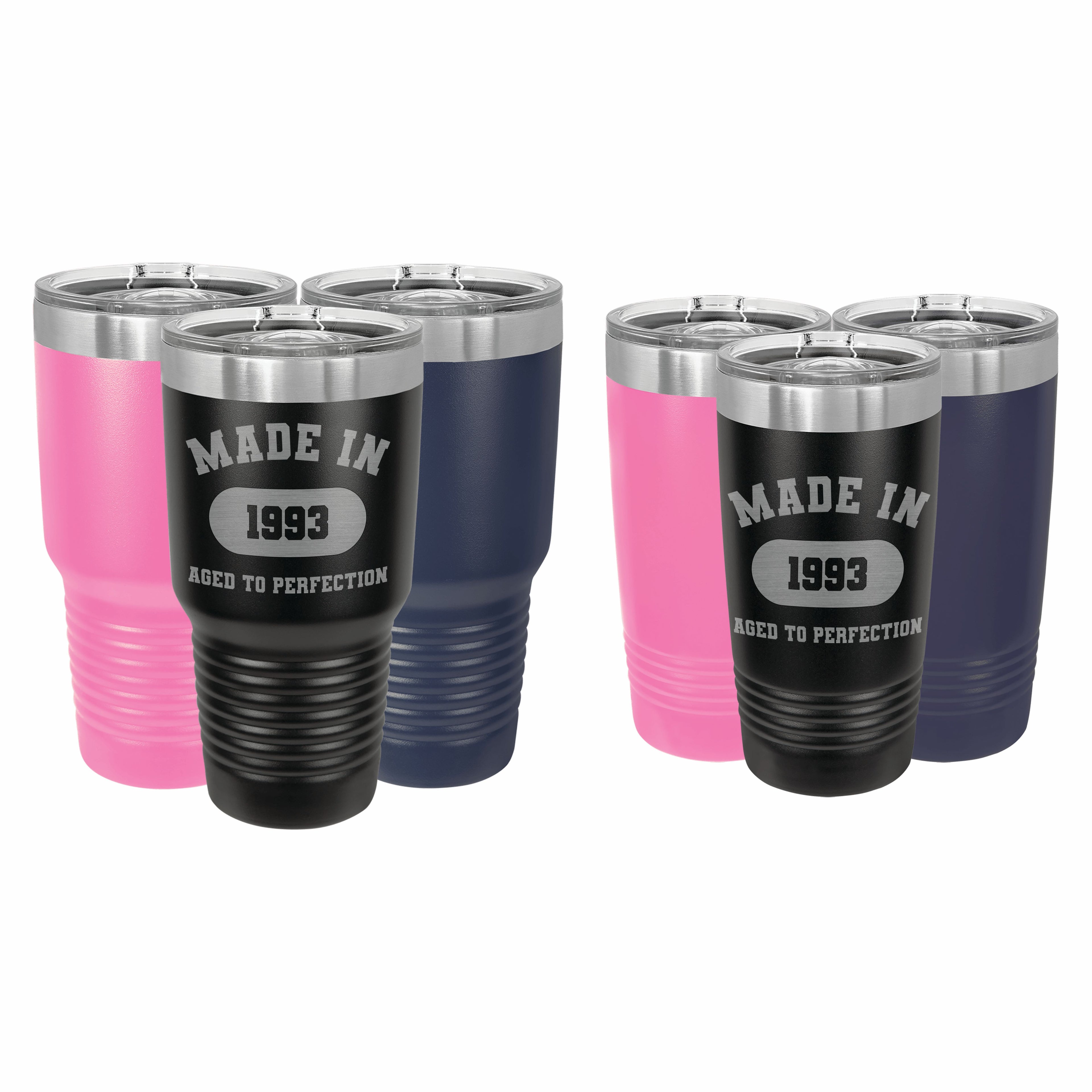 Personalized Made in Custom Year and Text Engraved Stainless Steel Tumbler Travel Mug, Birthday Gift