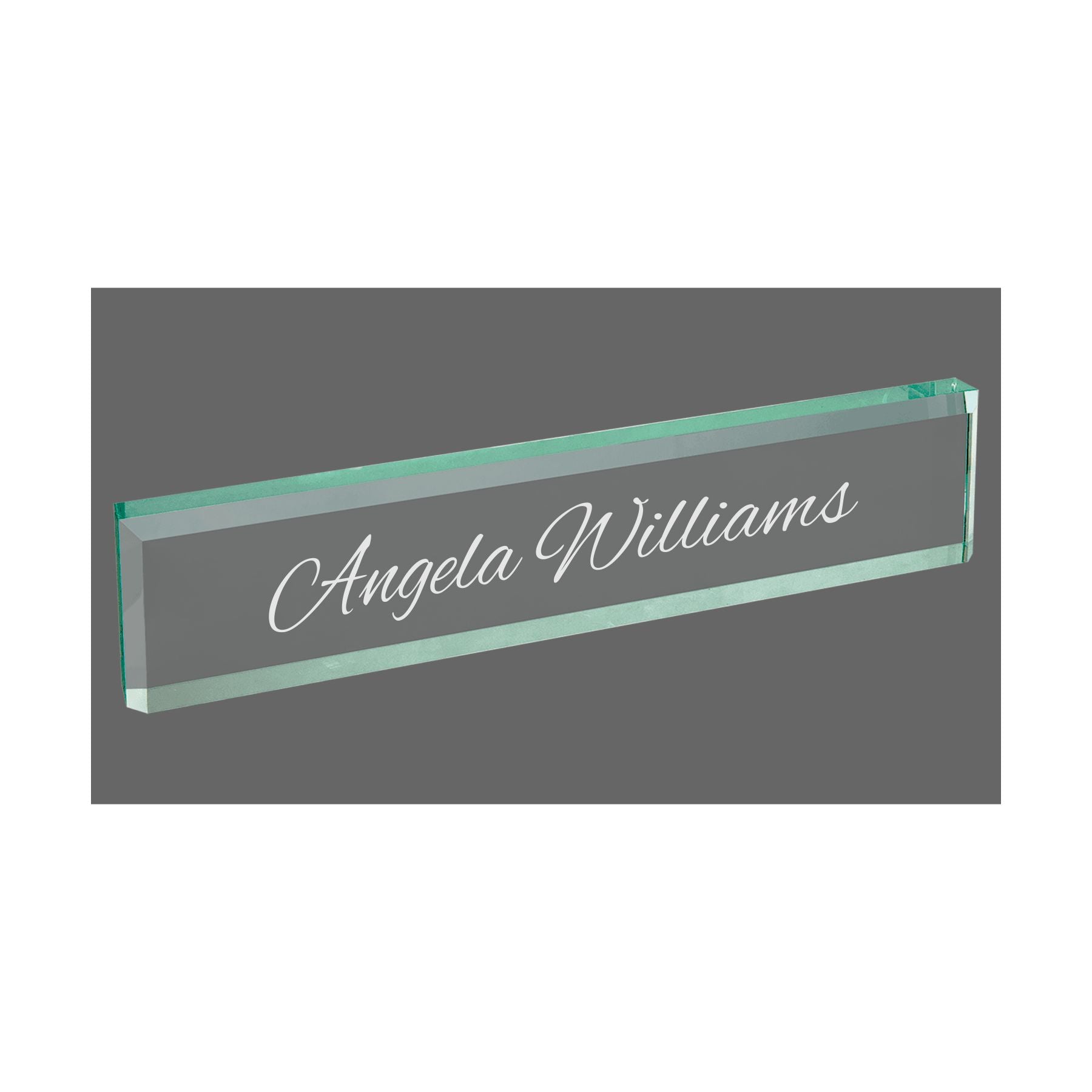 Personalized Name Plate for Desk, Jade Glass Engraved with Custom Text, Business Office Gifts