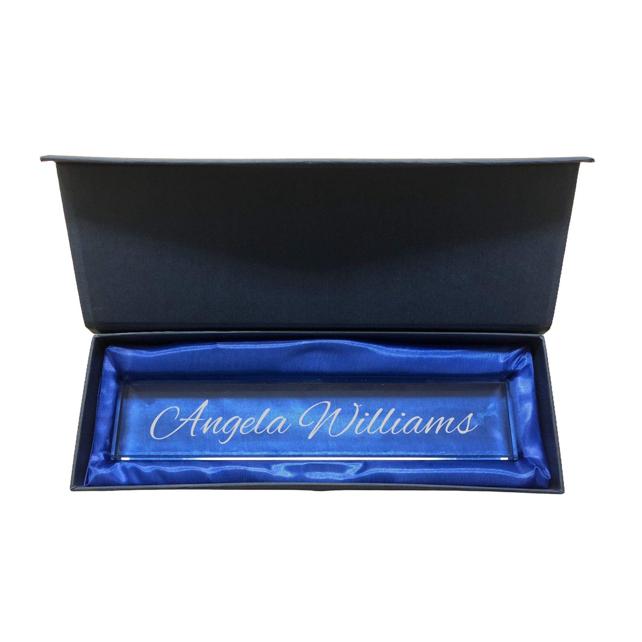 Personalized Name Plate for Desk, Jade Glass Engraved with Custom Text, Business Office Gifts