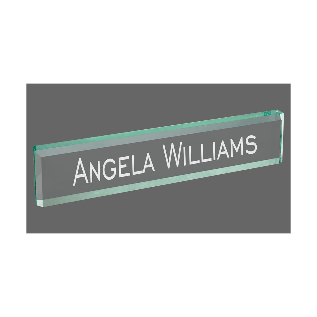 Personalized Name Plate for Desk, Jade Glass Engraved with Custom Text, Business Office Gifts