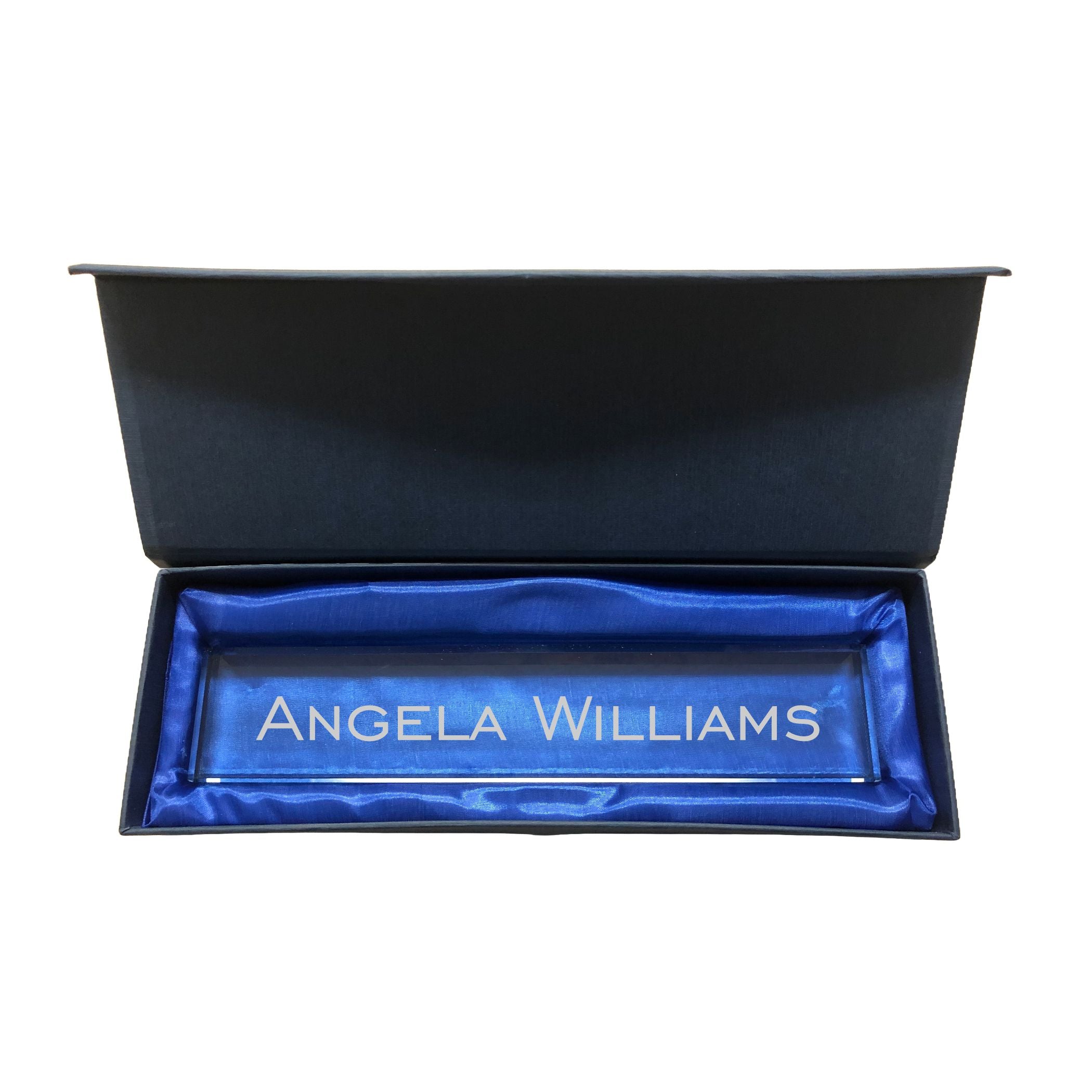 Personalized Name Plate for Desk, Jade Glass Engraved with Custom Text, Business Office Gifts