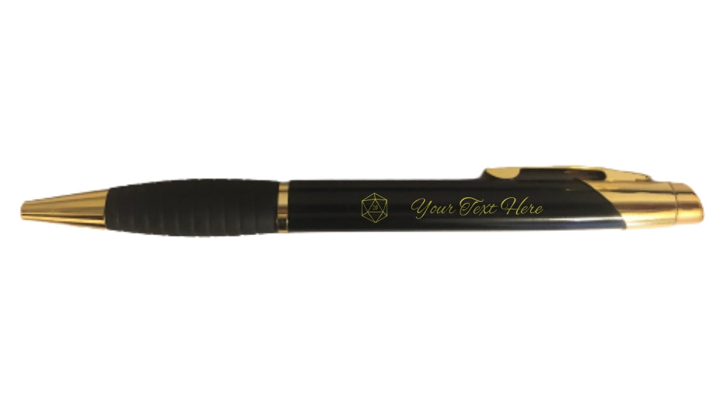 Personalized DND Engraved Coated Brass Ballpoint Pen, D20 with Custom Text, D&D Gift, Dungeons Dragons