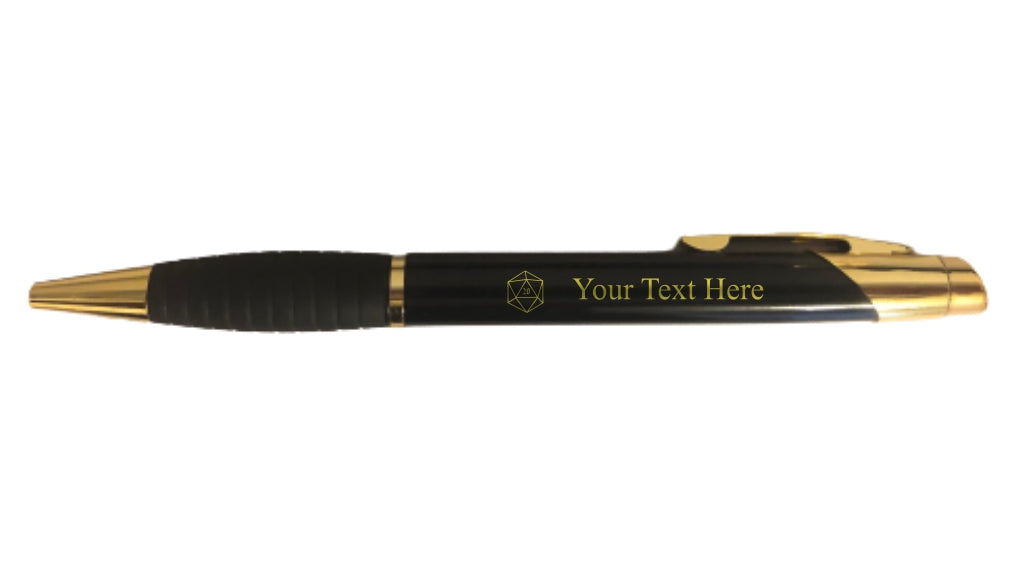 Personalized DND Engraved Coated Brass Ballpoint Pen, D20 with Custom Text, D&D Gift, Dungeons Dragons