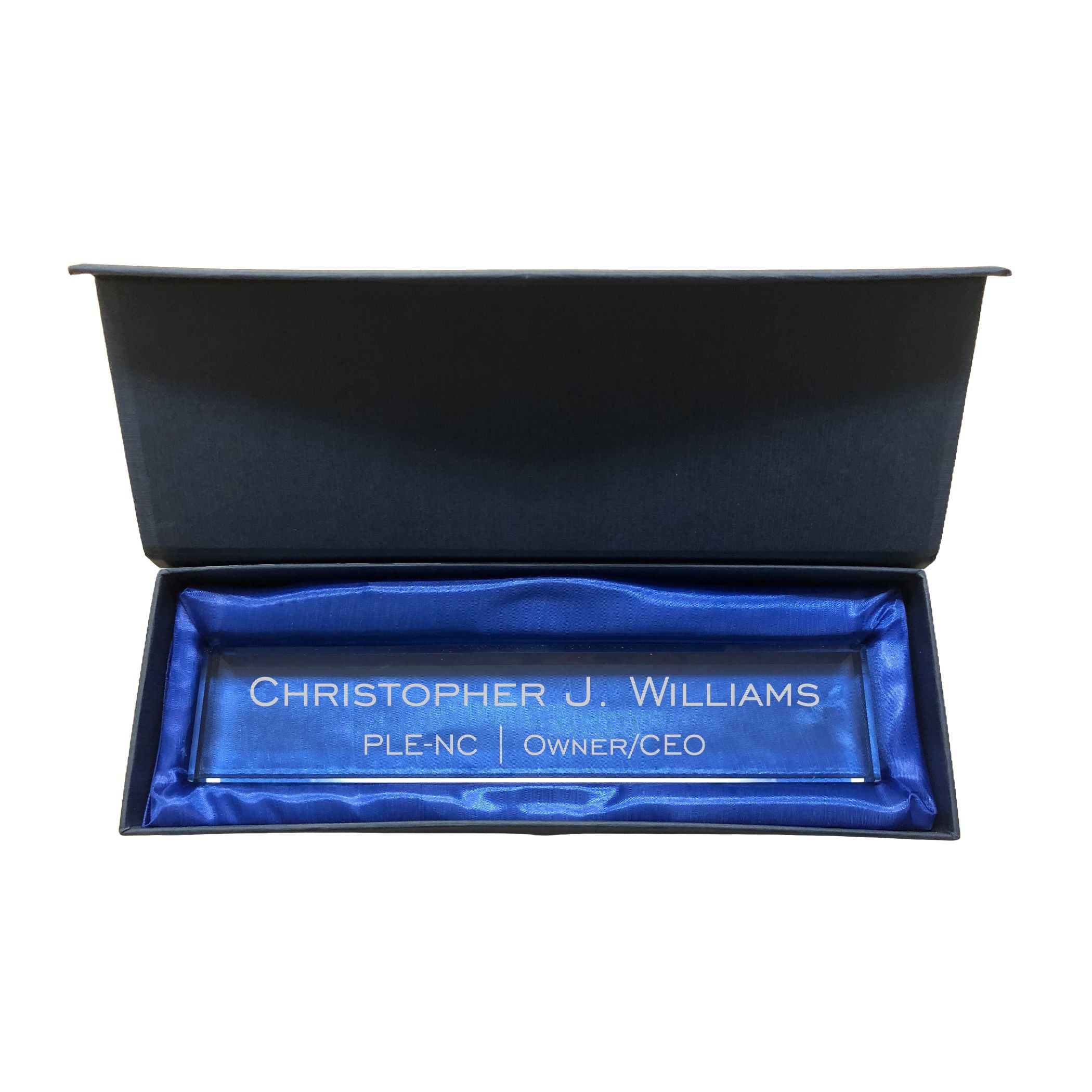 Personalized Name Plate for Desk, Jade Glass Engraved with Custom Name Company and Title, Business Office Gifts