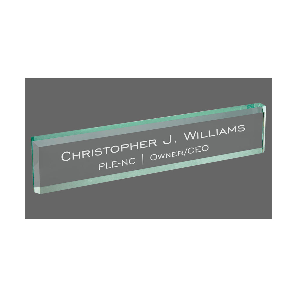 Personalized Name Plate for Desk, Jade Glass Engraved with Custom Name Company and Title, Business Office Gifts