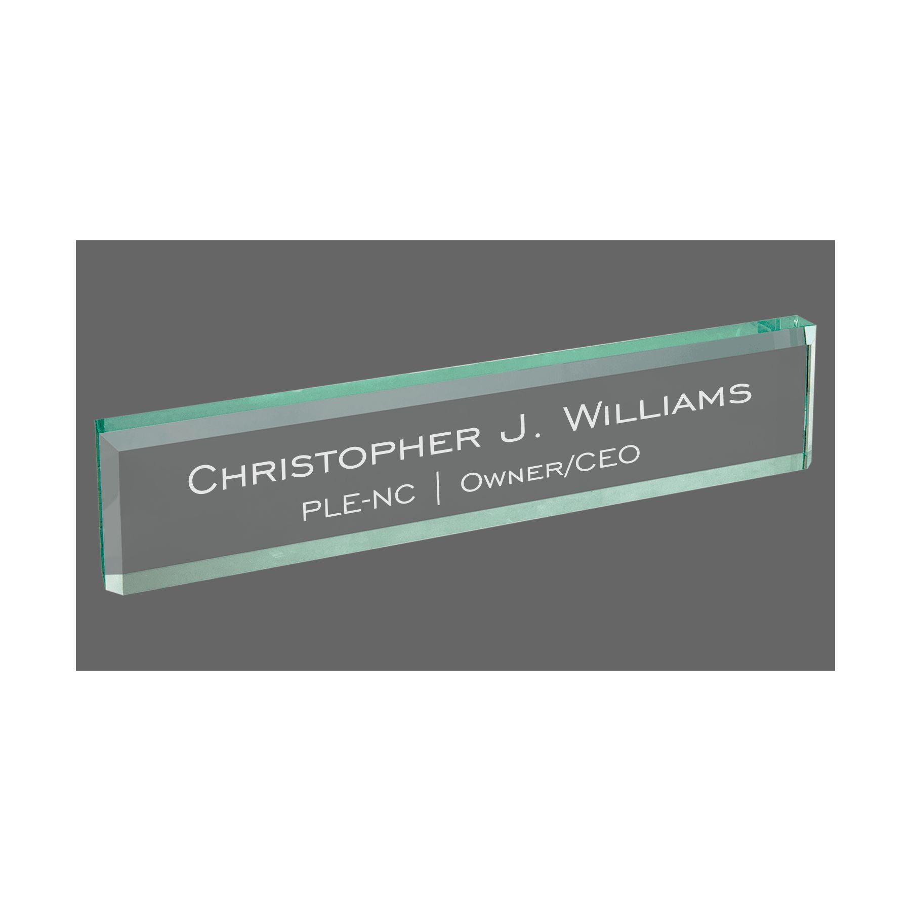 Personalized Name Plate for Desk, Jade Glass Engraved with Custom Name Company and Title, Business Office Gifts