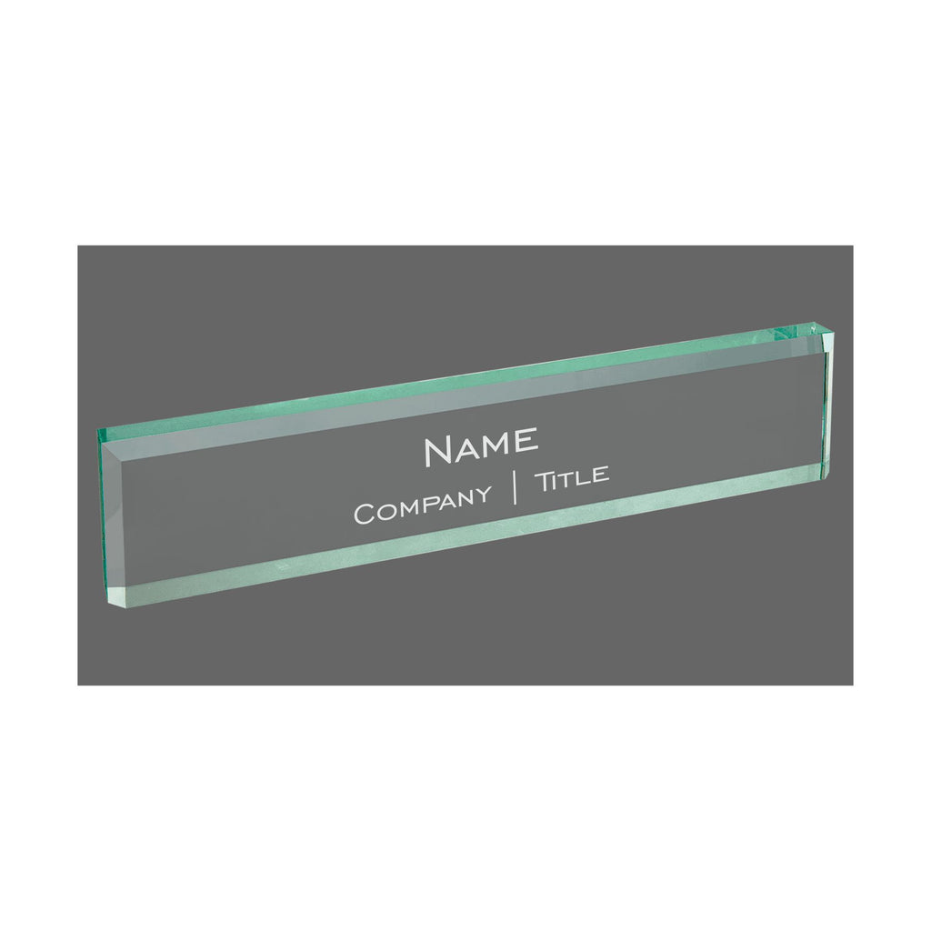 Personalized Name Plate for Desk, Jade Glass Engraved with Custom Name Company and Title, Business Office Gifts