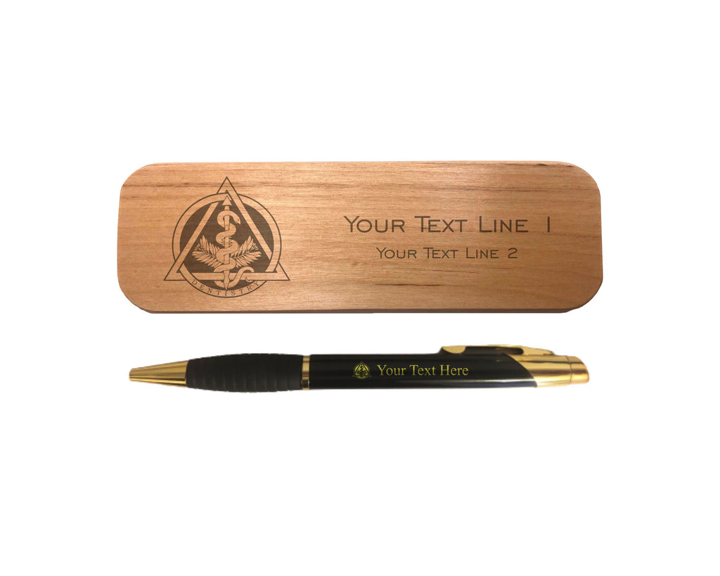 Personalized Dentistry Dentist Engraved Coated Brass Pen with Case, Dental Symbol with Custom Text, Office Gift