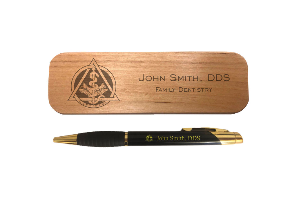 Personalized Dentistry Dentist Engraved Coated Brass Pen with Case, Dental Symbol with Custom Text, Office Gift