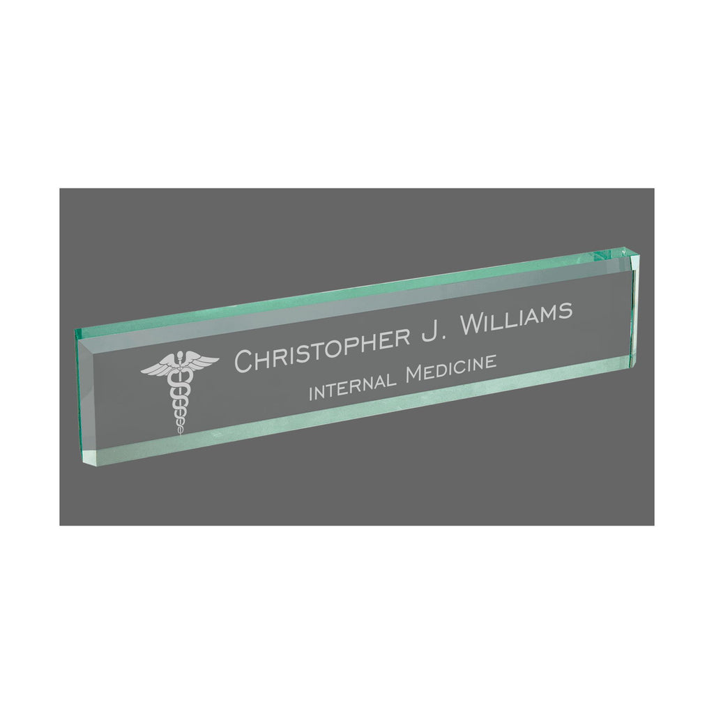 Personalized Medical Field Name Plate for Desk, Jade Glass Engraved with Custom Text Name and Title, Office Gift