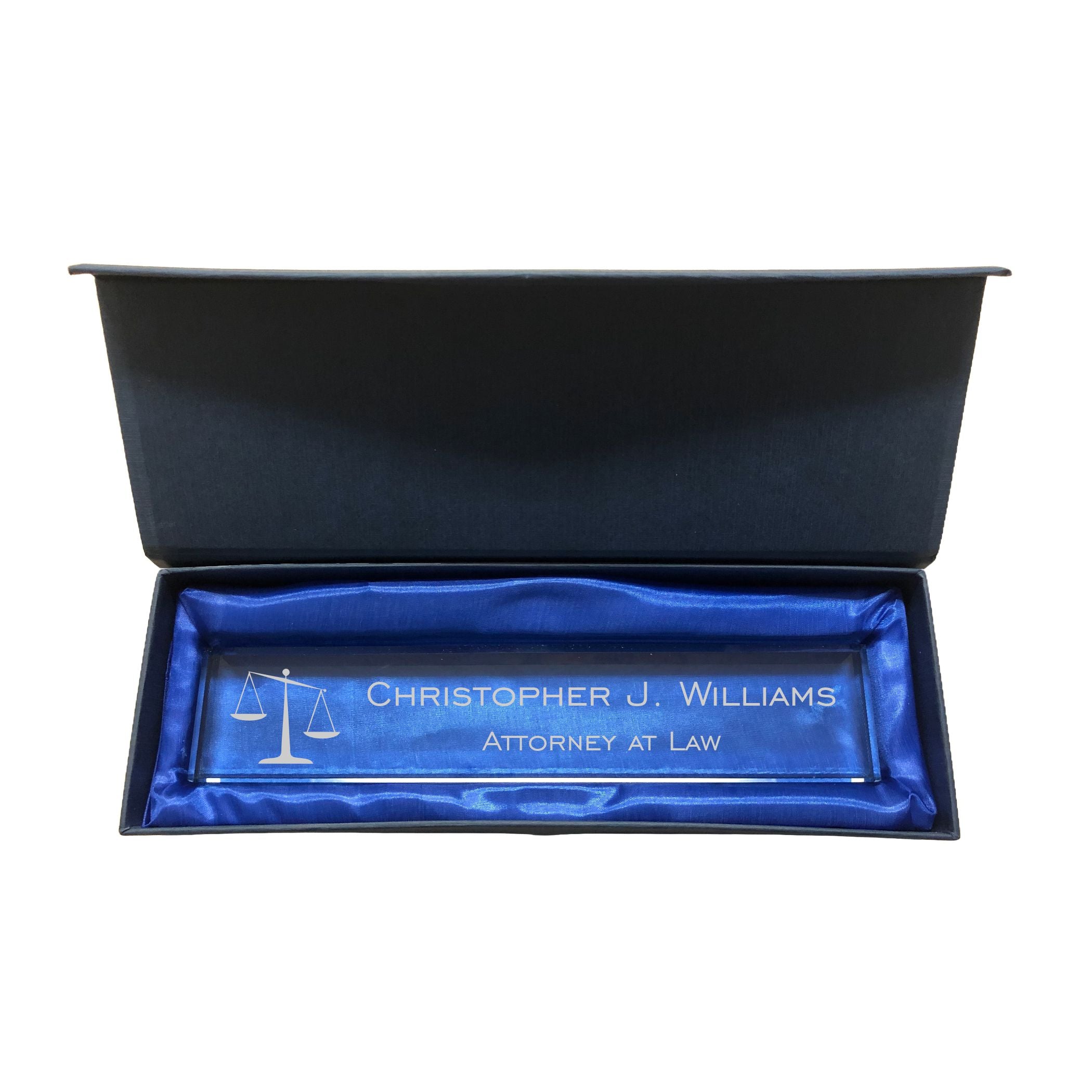 Personalized Lawyer Attorney Name Plate for Desk, Jade Glass Engraved with Custom Text Name and Title, Office Gift