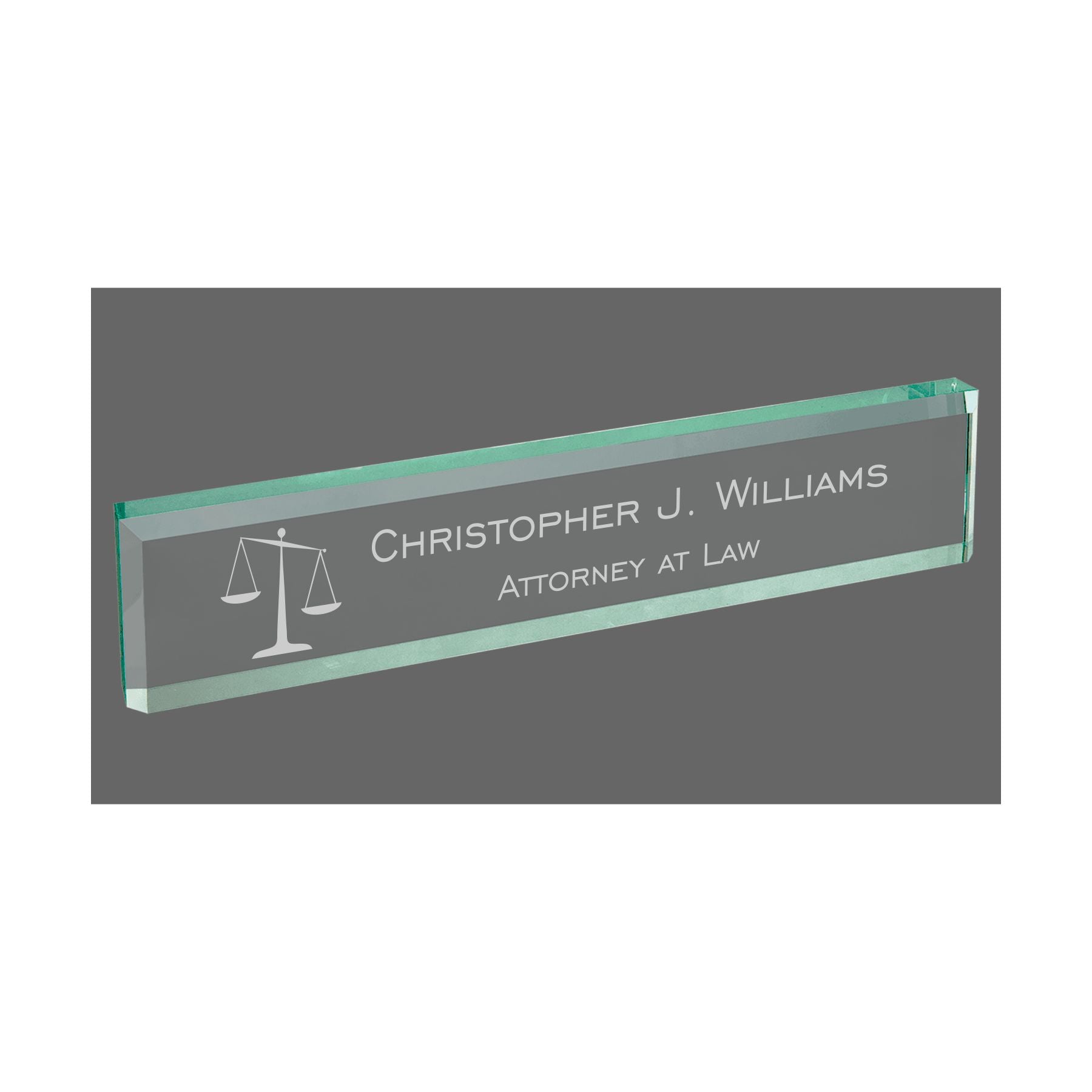 Personalized Lawyer Attorney Name Plate for Desk, Jade Glass Engraved with Custom Text Name and Title, Office Gift