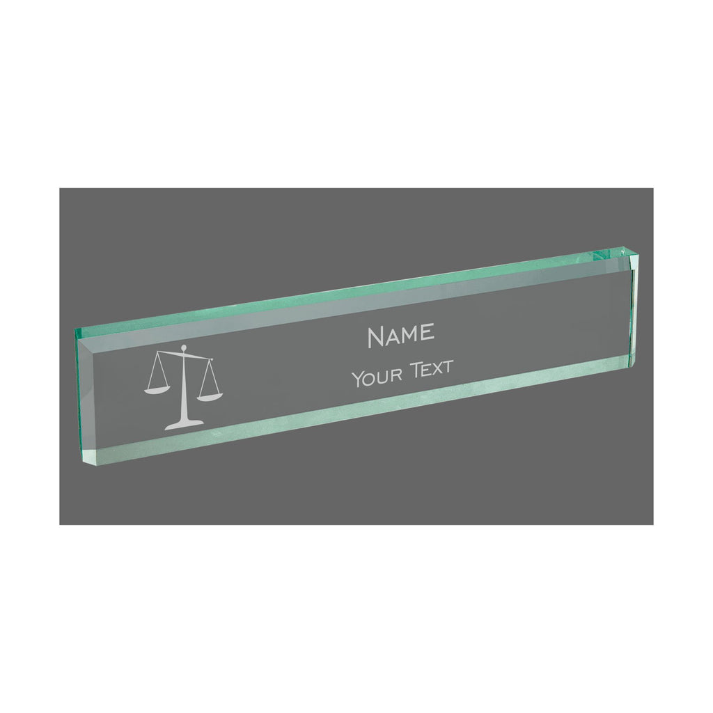 Personalized Lawyer Attorney Name Plate for Desk, Jade Glass Engraved with Custom Text Name and Title, Office Gift