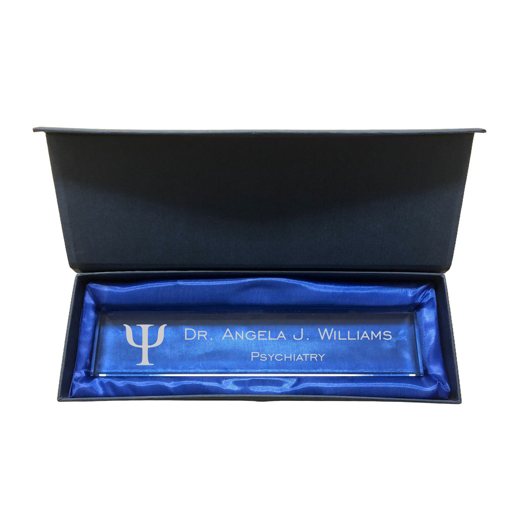 Personalized Psychiatry Field Name Plate for Desk, Jade Glass Engraved with Custom Text Name and Title, Office Gift