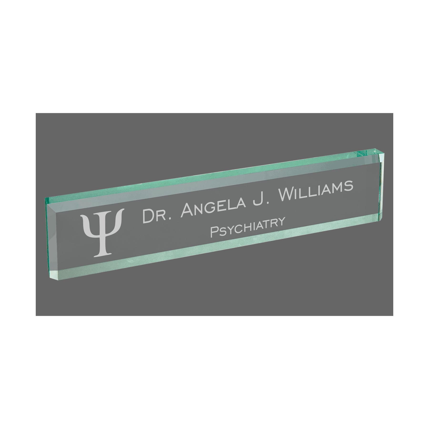 Personalized Psychiatry Field Name Plate for Desk, Jade Glass Engraved with Custom Text Name and Title, Office Gift