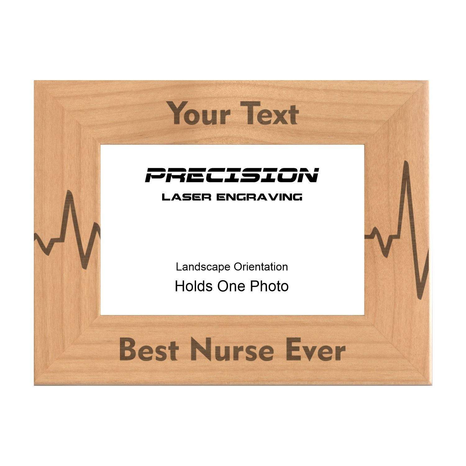Personalized Best Nurse Ever Heartbeat Engraved Picture Frame, Natural Wood Photo Frame with Your Custom Text, 4x6 5x7 8x10