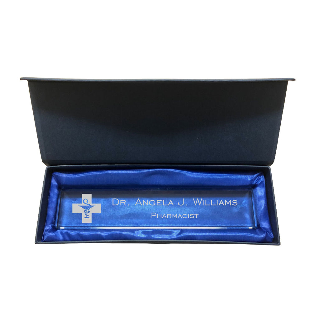 Personalized Pharmacist Name Plate for Desk, Jade Glass Engraved with Custom Text Name and Title, Office Gift