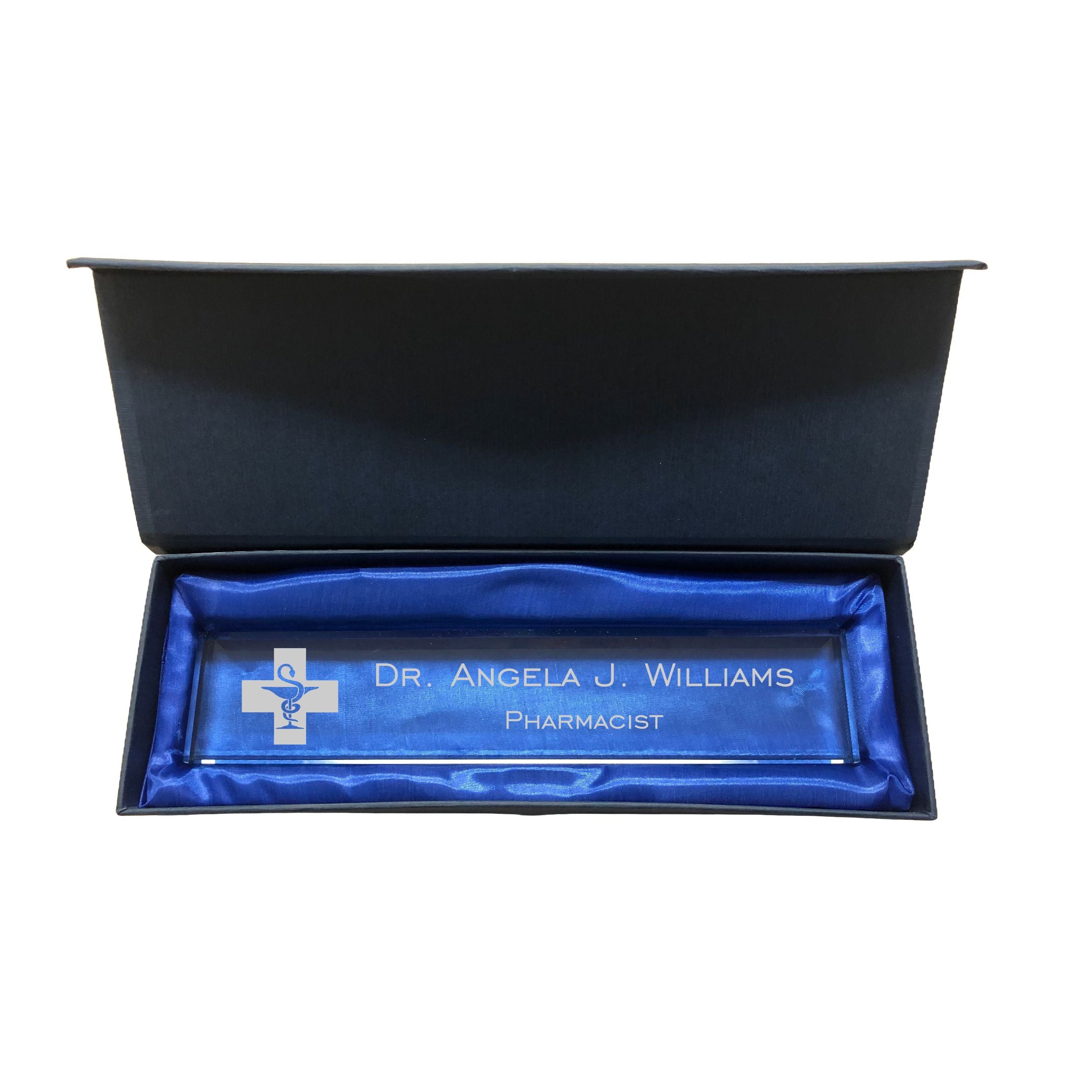 Personalized Pharmacist Name Plate for Desk, Jade Glass Engraved with Custom Text Name and Title, Office Gift