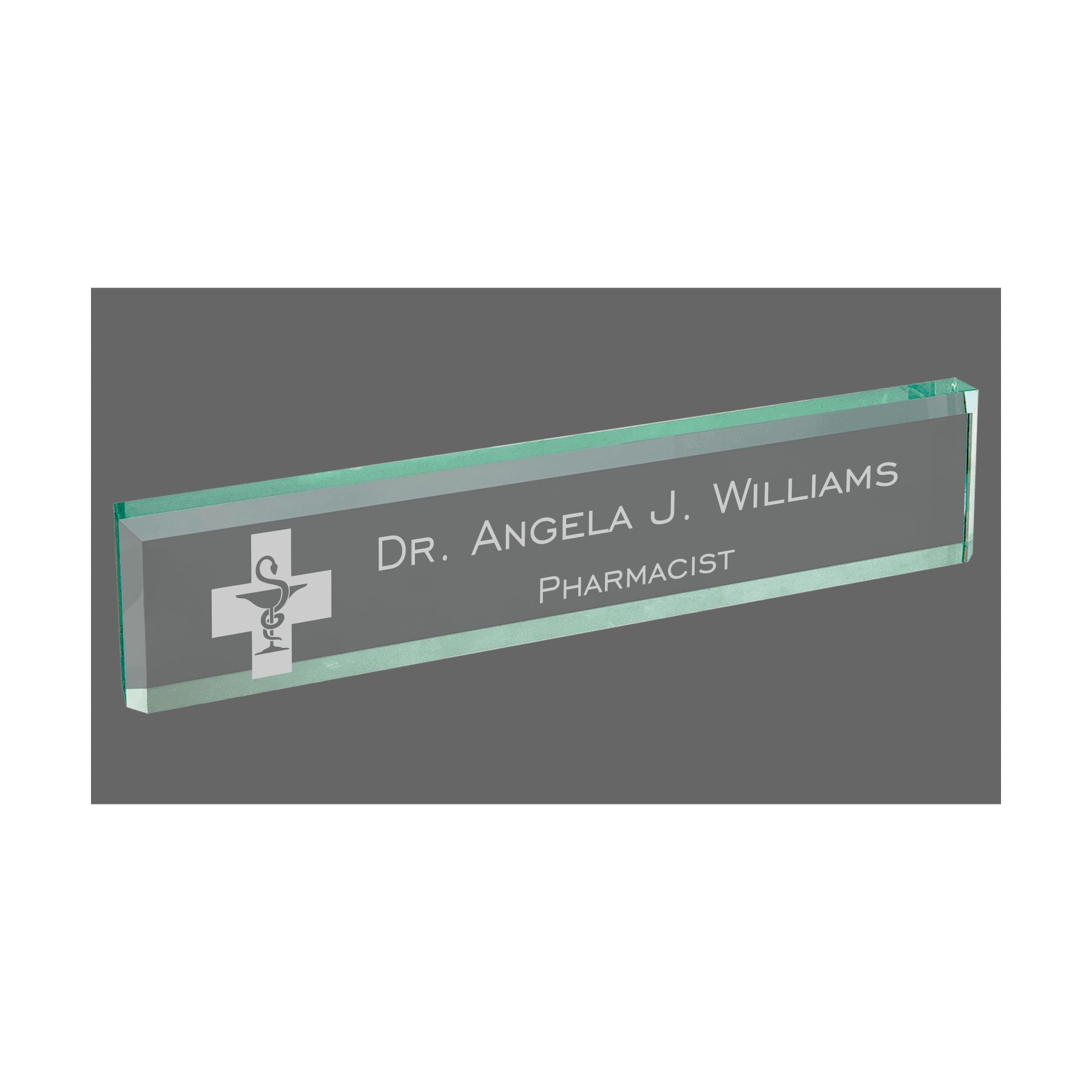 Personalized Pharmacist Name Plate for Desk, Jade Glass Engraved with Custom Text Name and Title, Office Gift