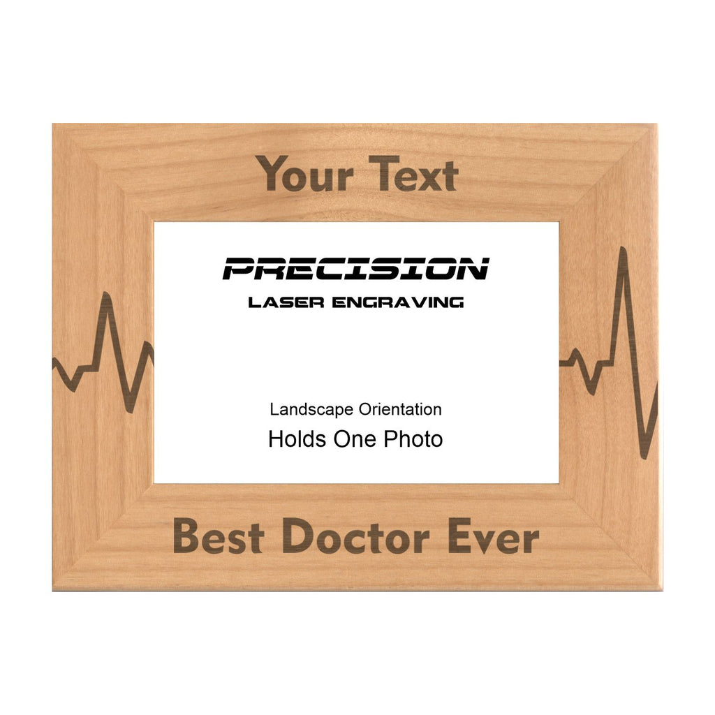 Personalized Best Doctor Ever Heartbeat Engraved Picture Frame, Natural Wood Photo Frame with Your Custom Text, 4x6 5x7 8x10