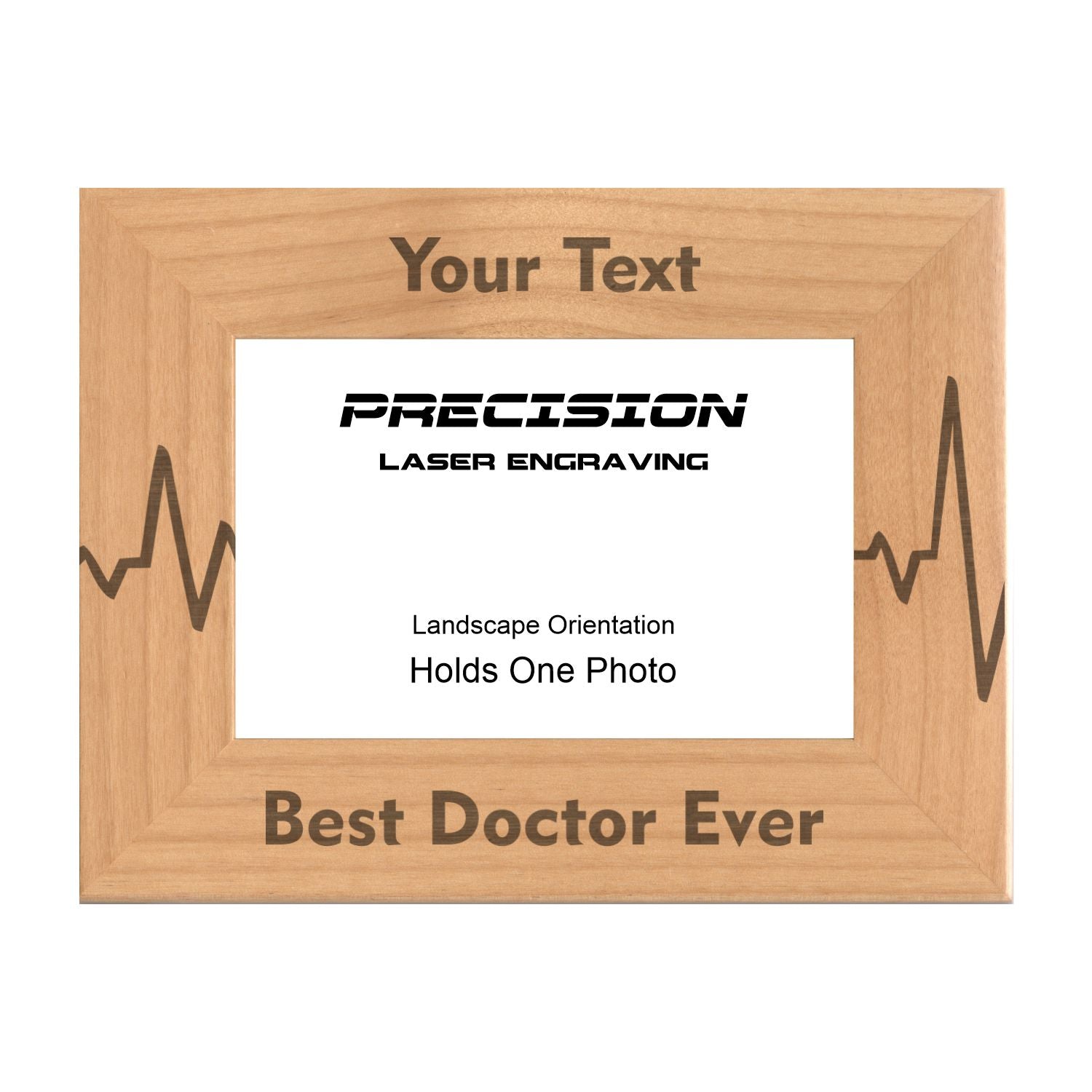 Personalized Best Doctor Ever Heartbeat Engraved Picture Frame, Natural Wood Photo Frame with Your Custom Text, 4x6 5x7 8x10
