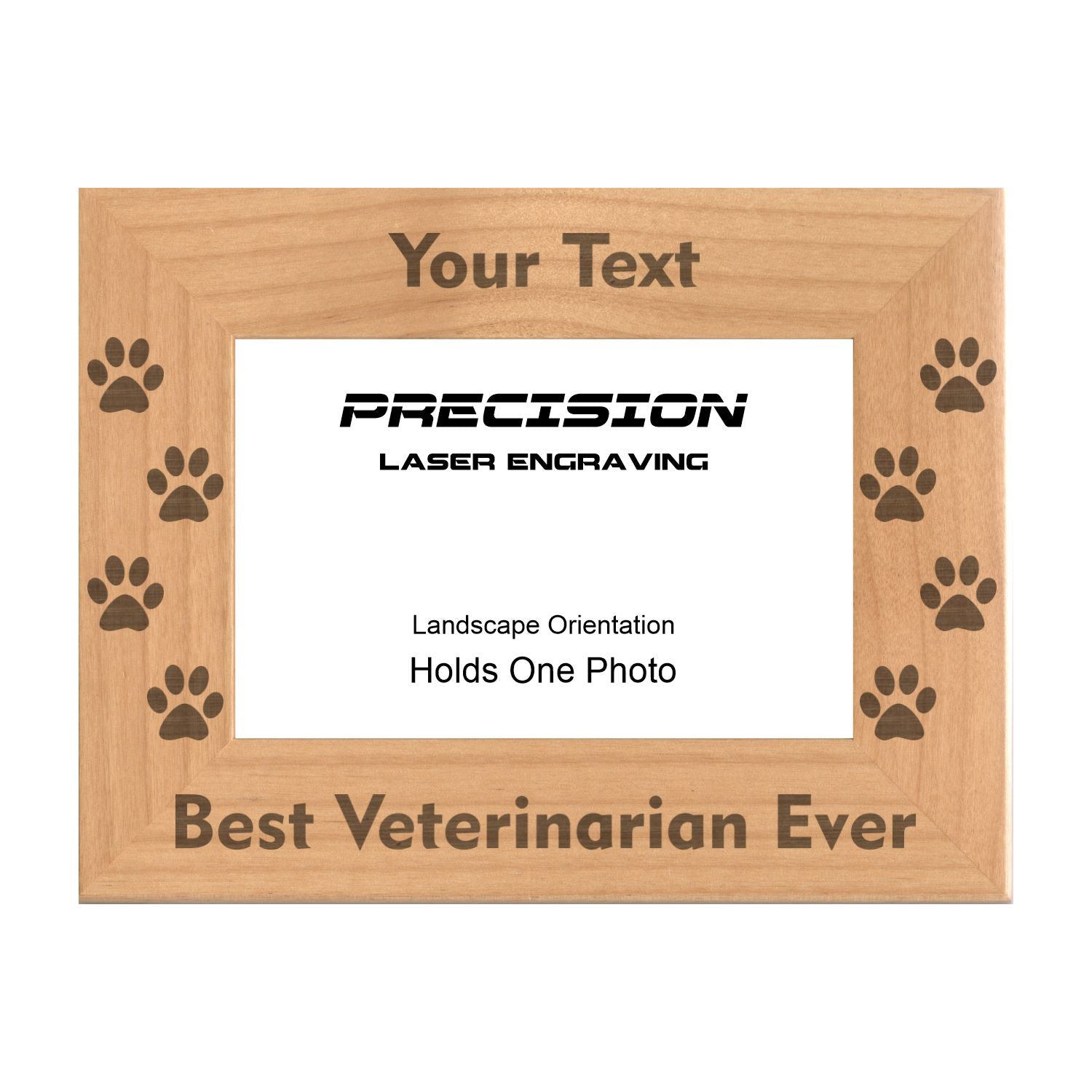 Personalized Best Veterinarian Ever Paw Prints Engraved Picture Frame, Natural Wood Photo Frame with Your Custom Text, 4x6 5x7 8x10