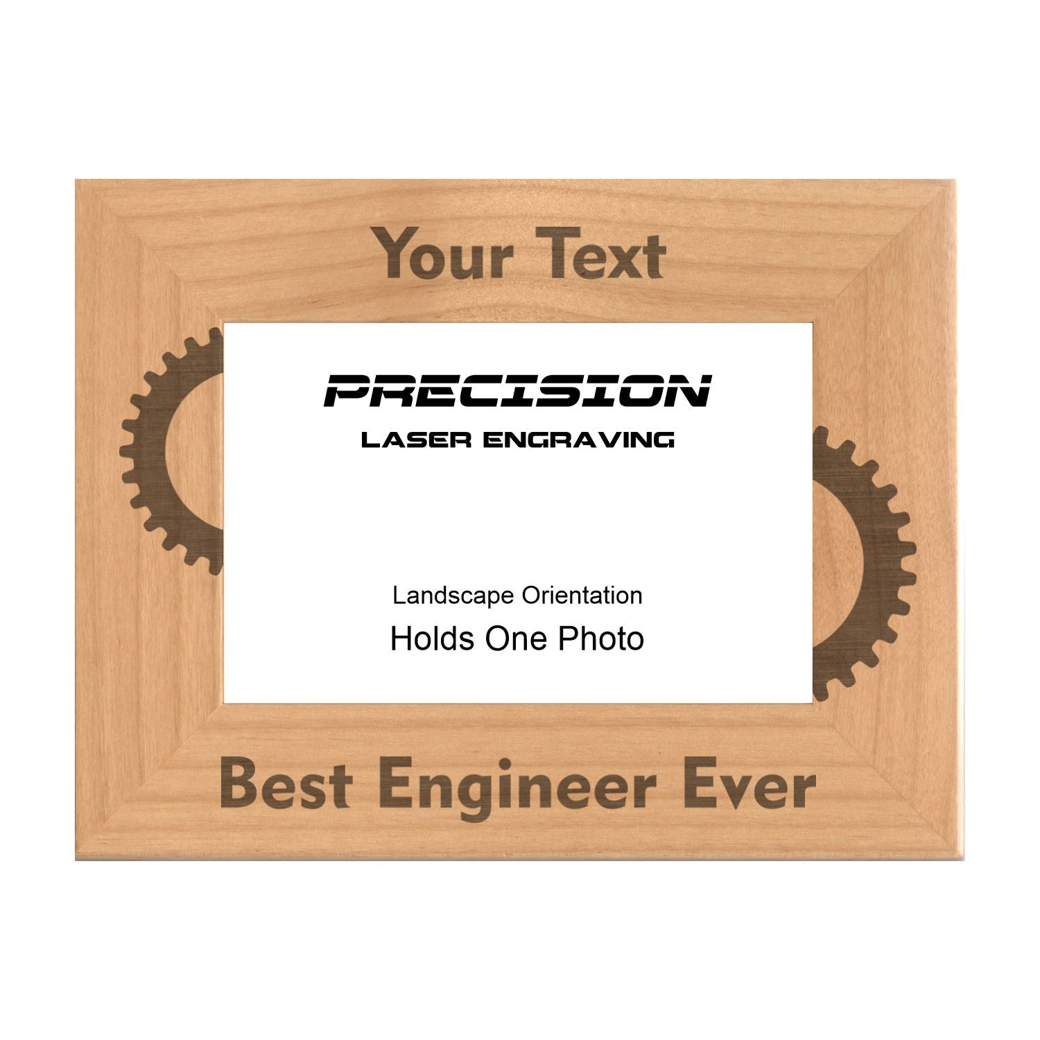 Personalized Best Engineer Ever Gears Engraved Picture Frame, Natural Wood Photo Frame with Your Custom Text, 4x6 5x7 8x10